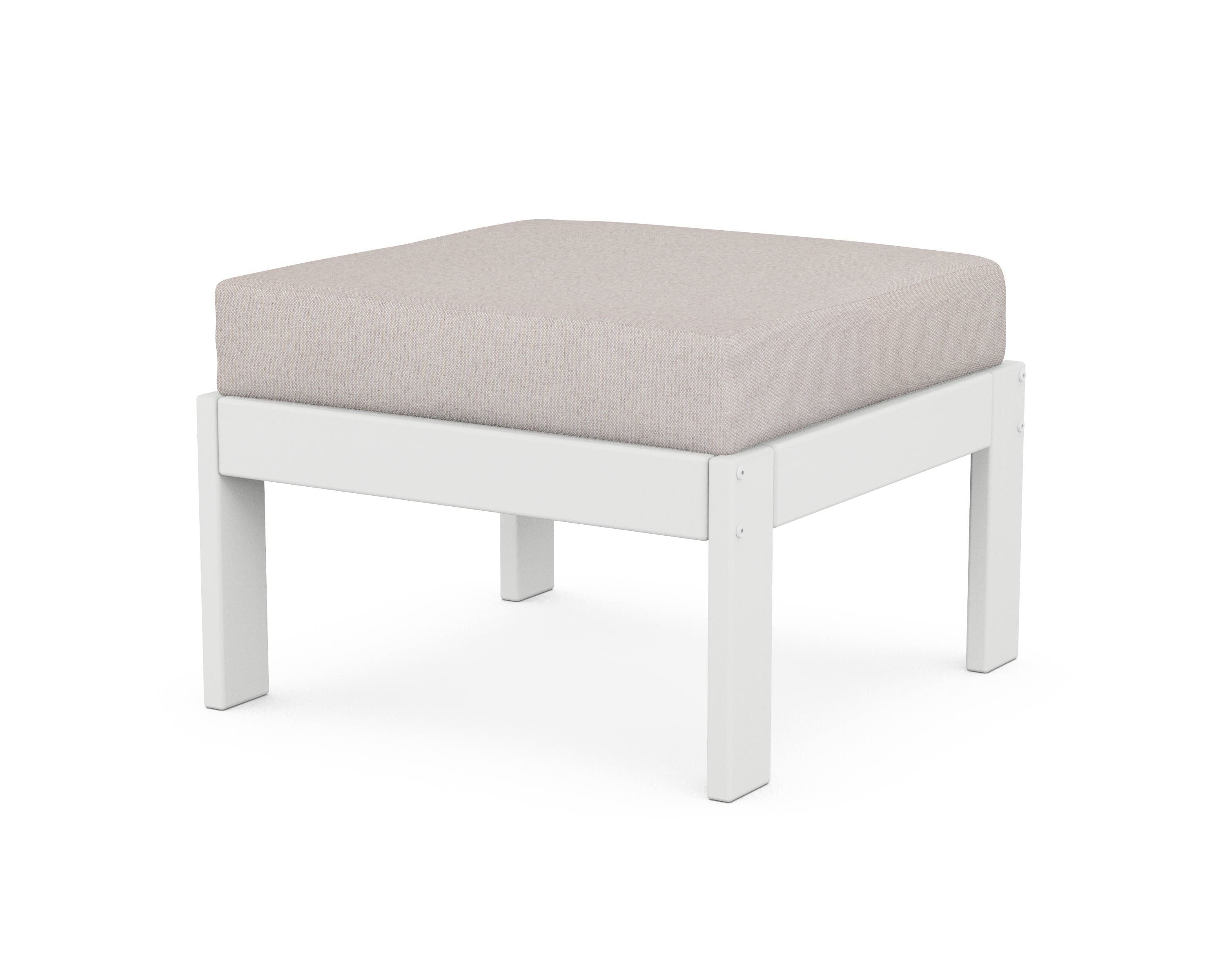 POLYWOOD® Vineyard Modular Ottoman in White / Dune Burlap