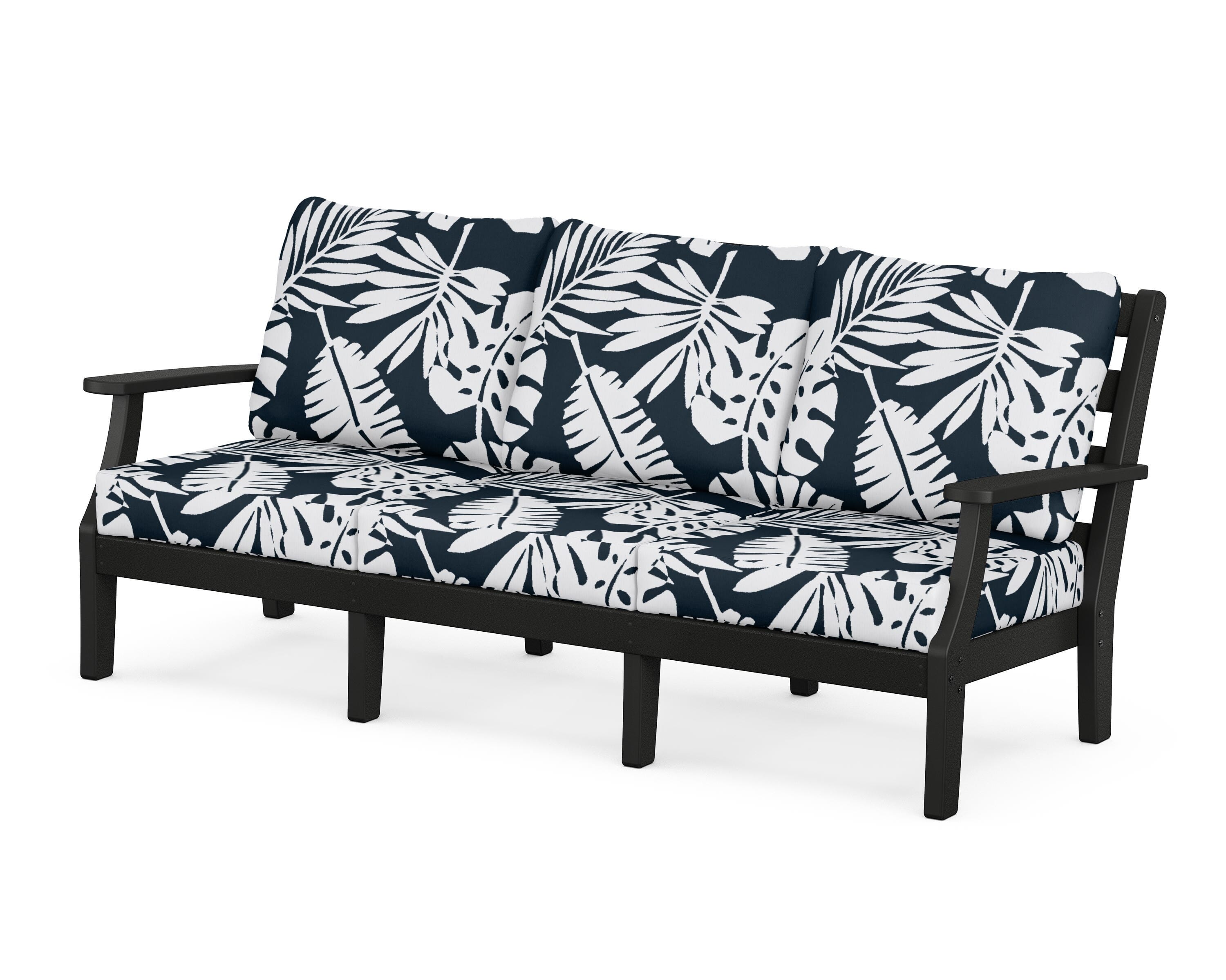 POLYWOOD® Chesapeake Deep Seating Sofa in Black / Leaf Marine Indigo