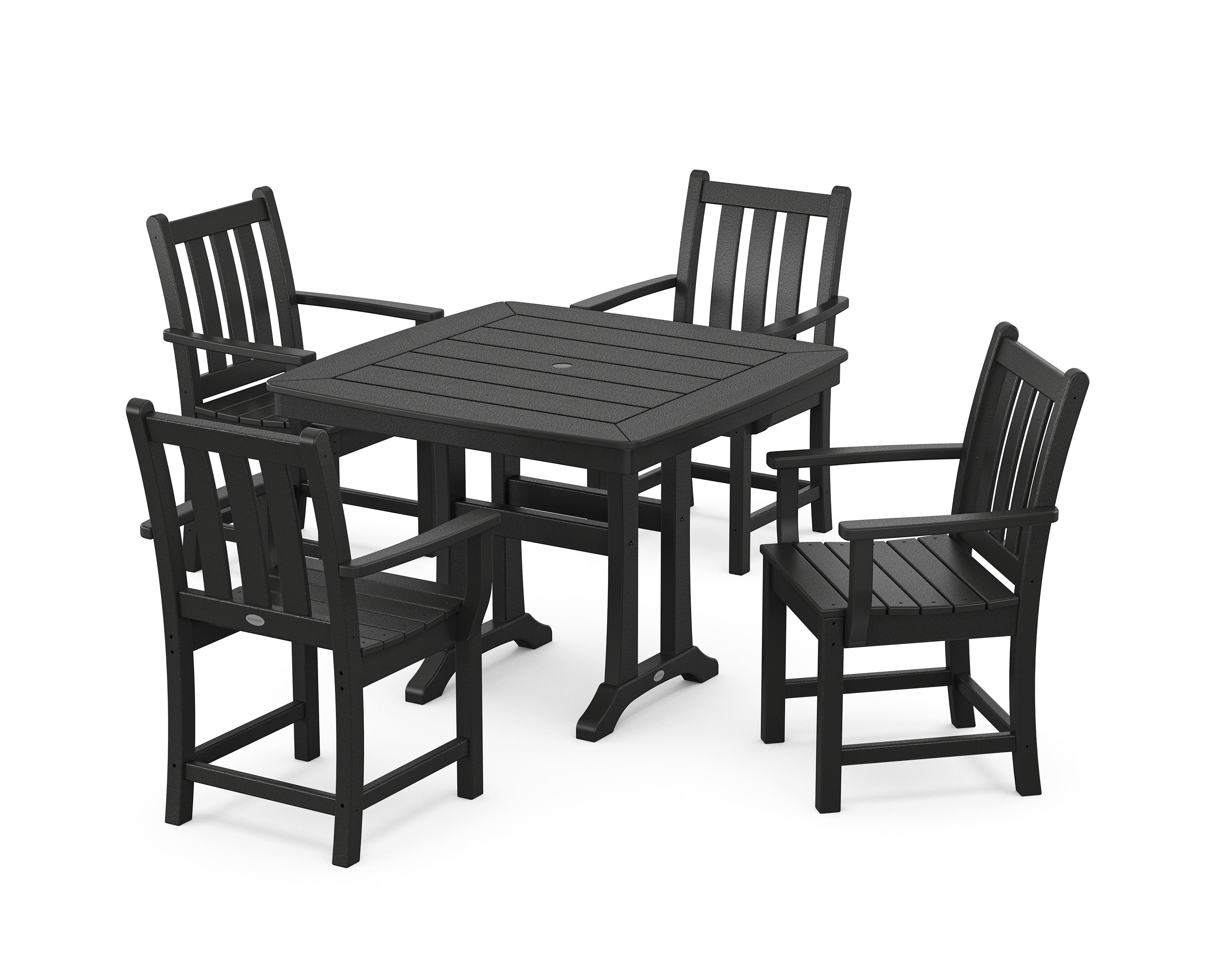 POLYWOOD® Traditional Garden 5-Piece Dining Set with Trestle Legs in Black
