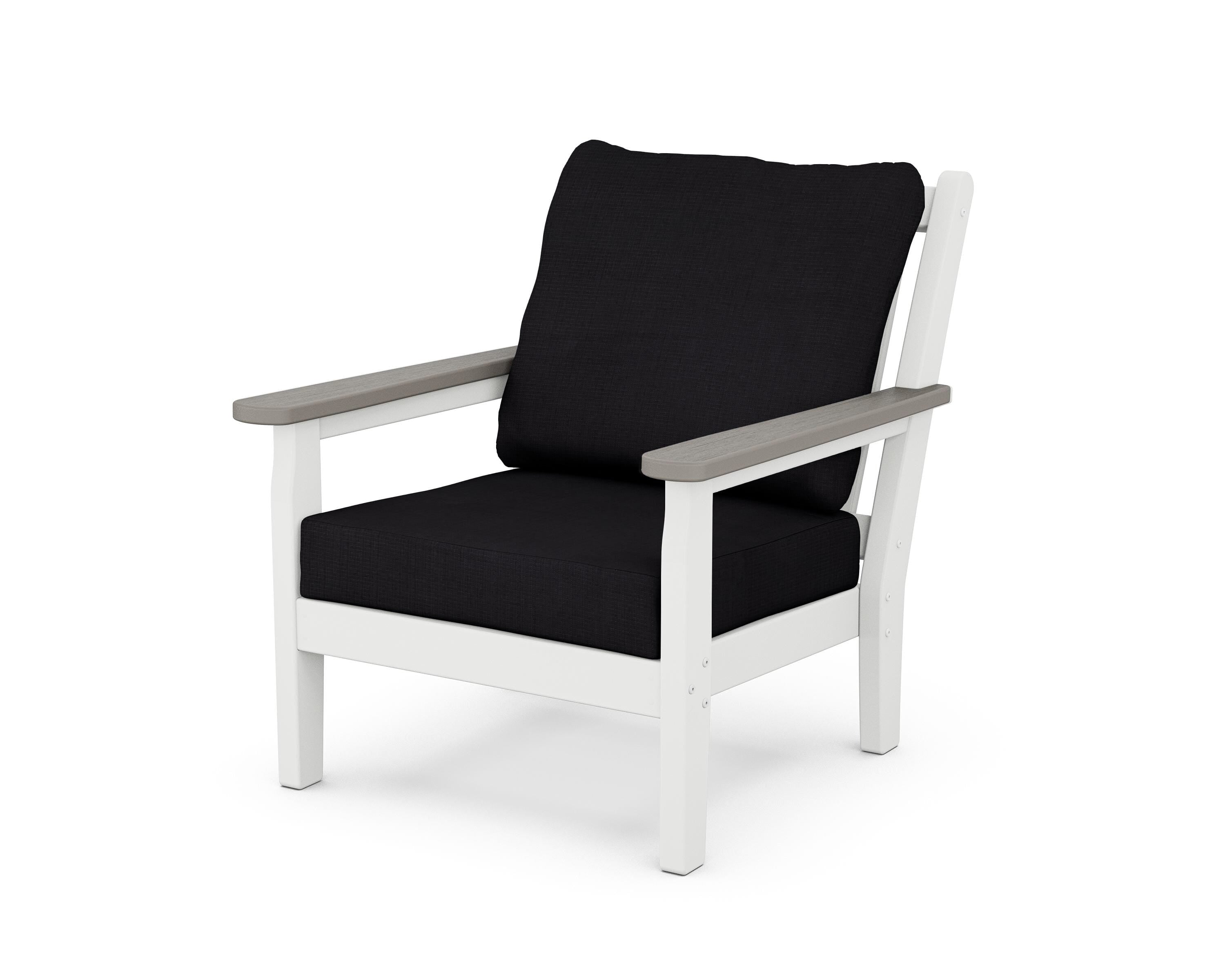 POLYWOOD® Chippendale Deep Seating Chair in White / Driftwood / Midnight Linen
