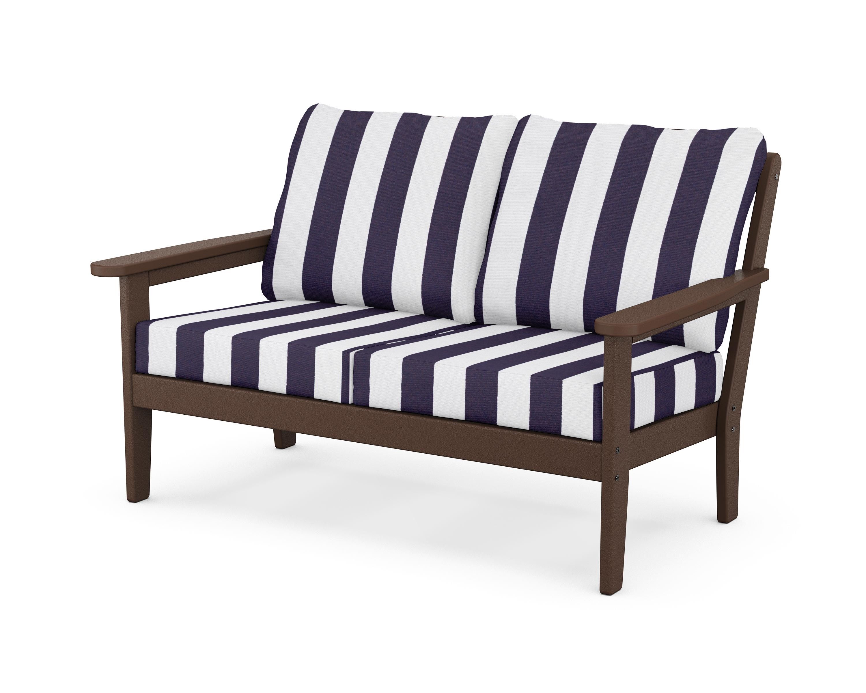 Country Living Cottage Deep Seating Loveseat in Mahogany / Cabana Stripe Navy