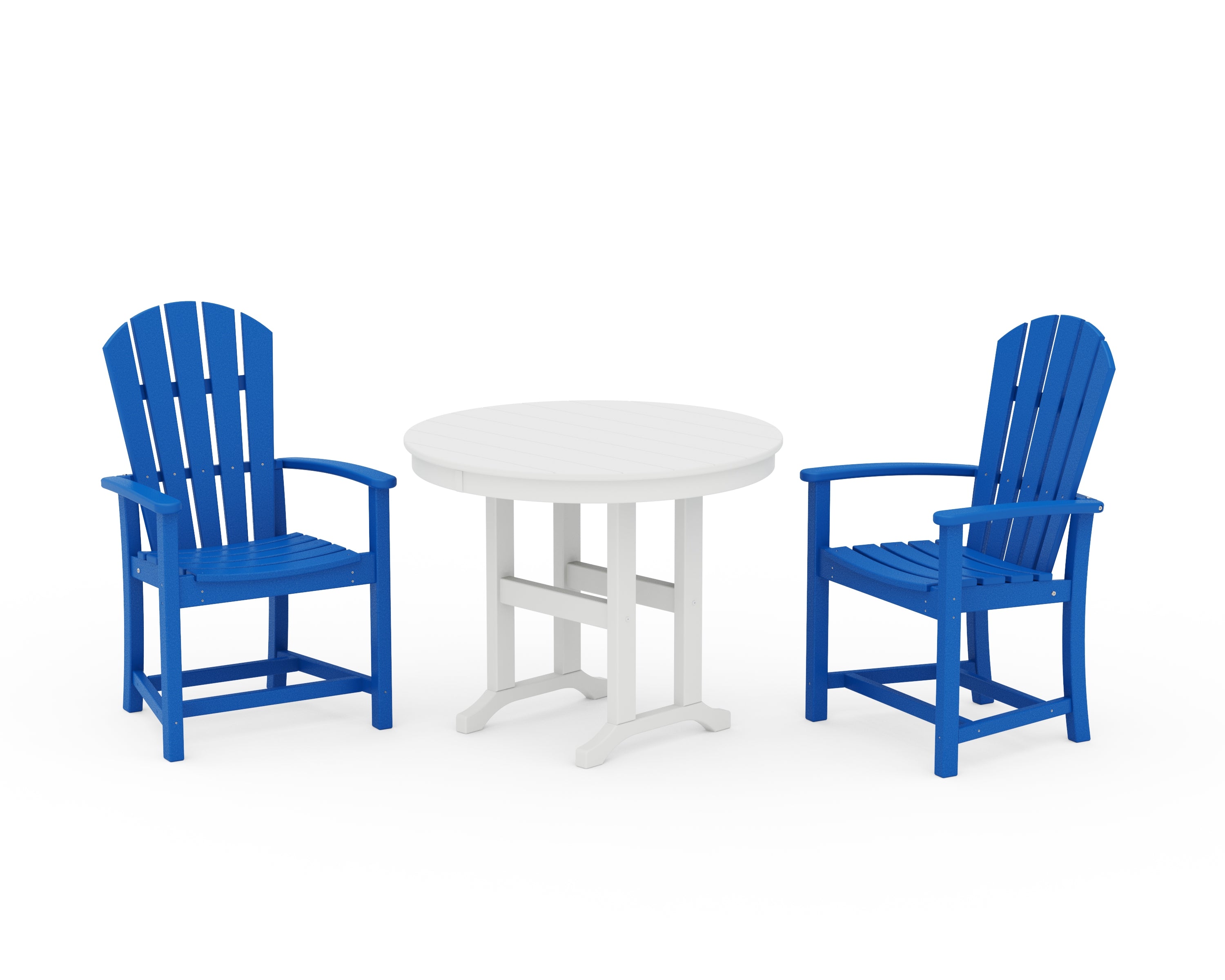 POLYWOOD® Palm Coast 3-Piece Round Farmhouse Dining Set in Pacific Blue / White
