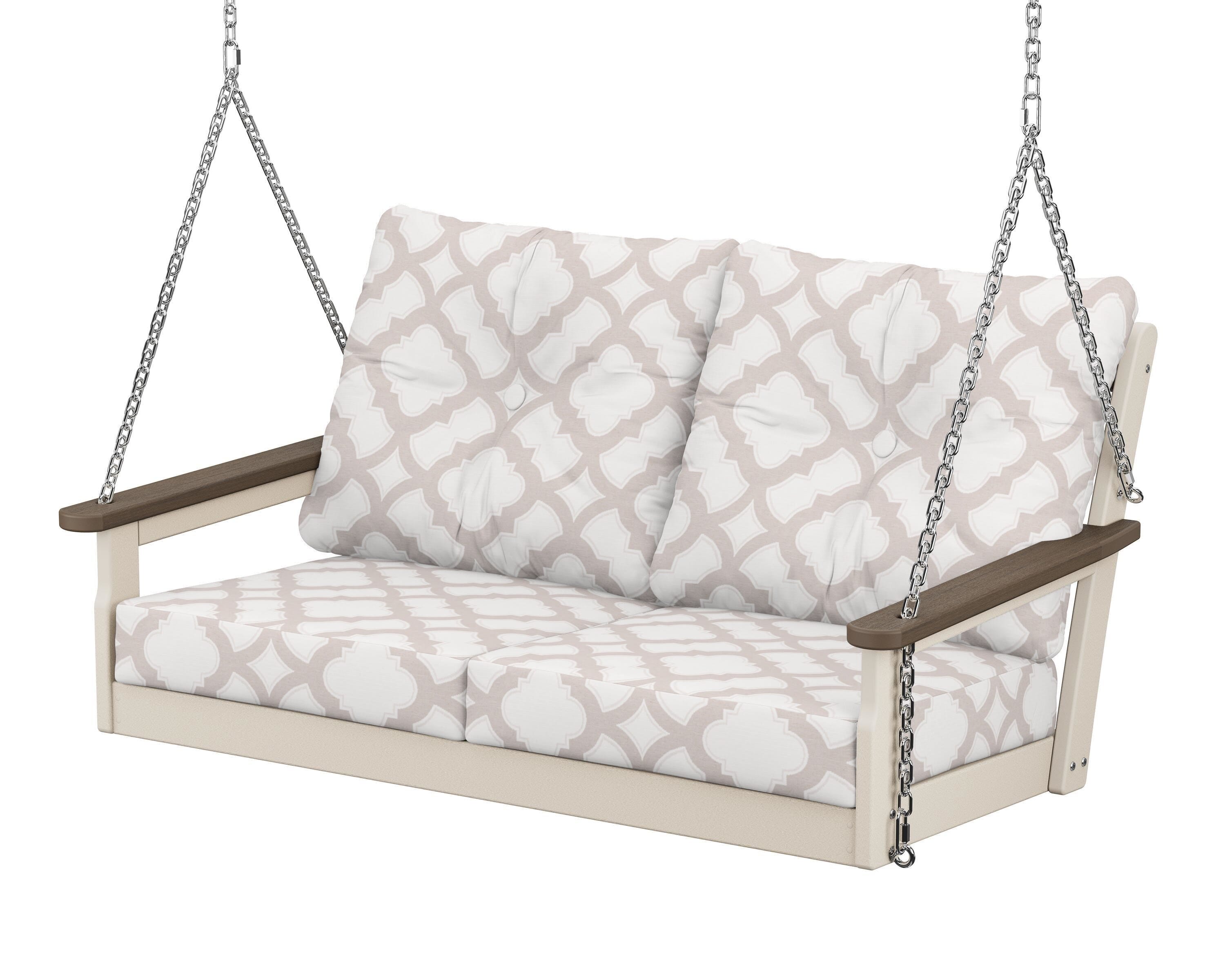 POLYWOOD® Vineyard Deep Seating Swing in Sand / Kona / Trellis Dune Burlap