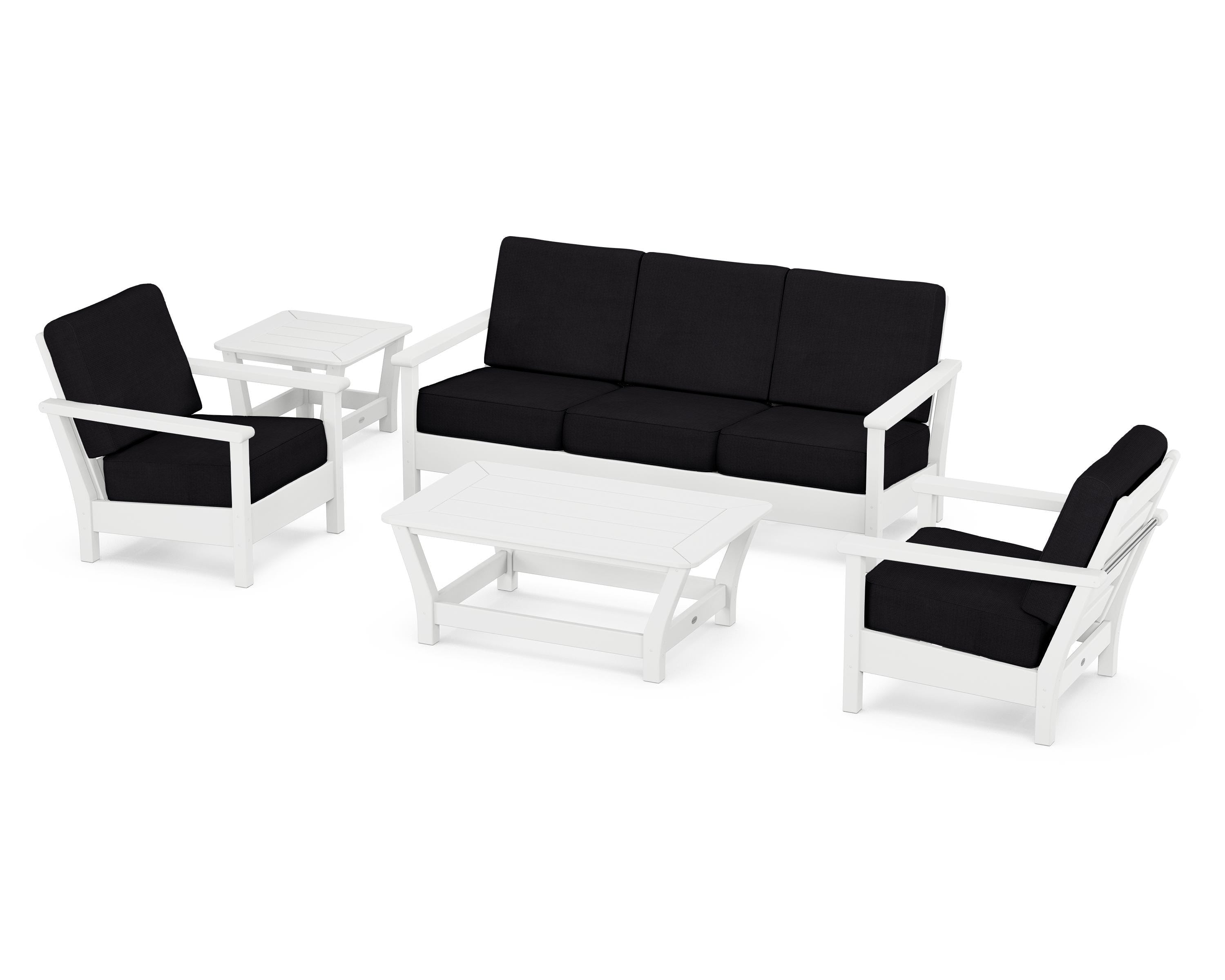 POLYWOOD® Harbour 5-Piece Deep Seating Set in White / Midnight Linen
