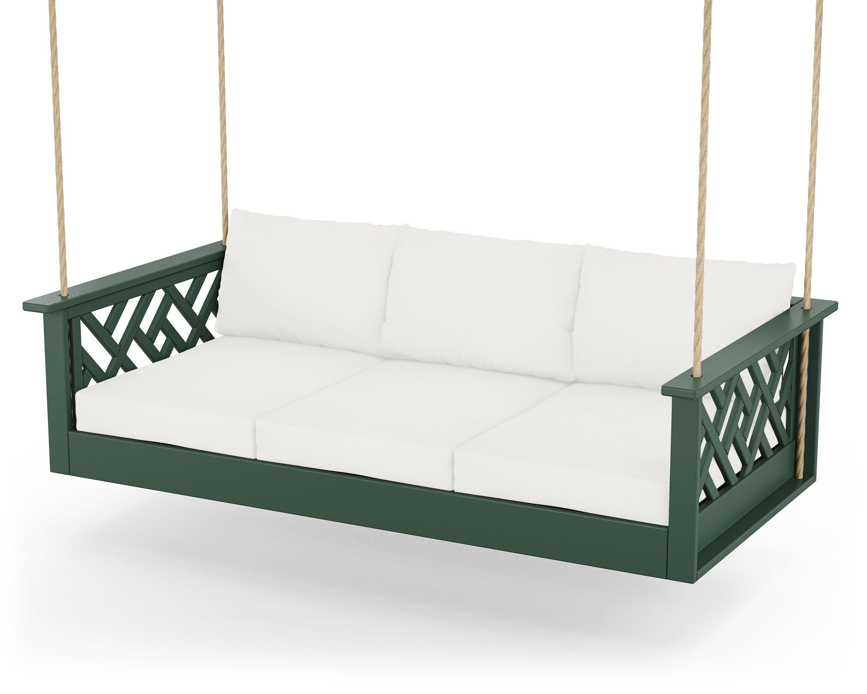 POLYWOOD® Chippendale Daybed Swing in Green / Natural Linen