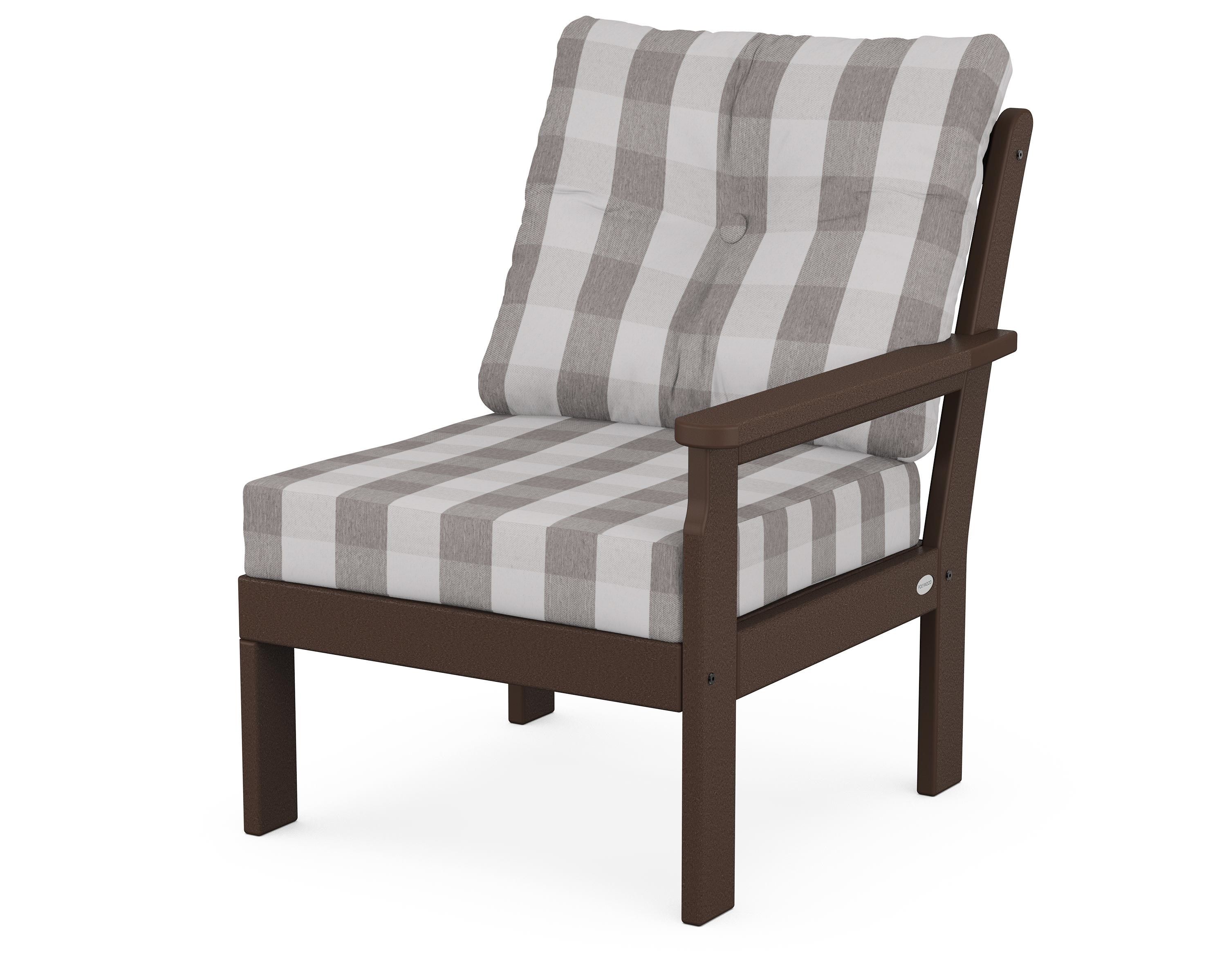 POLYWOOD® Vineyard Modular Right Arm Chair in Mahogany / Buffalo Plaid Grey Mist