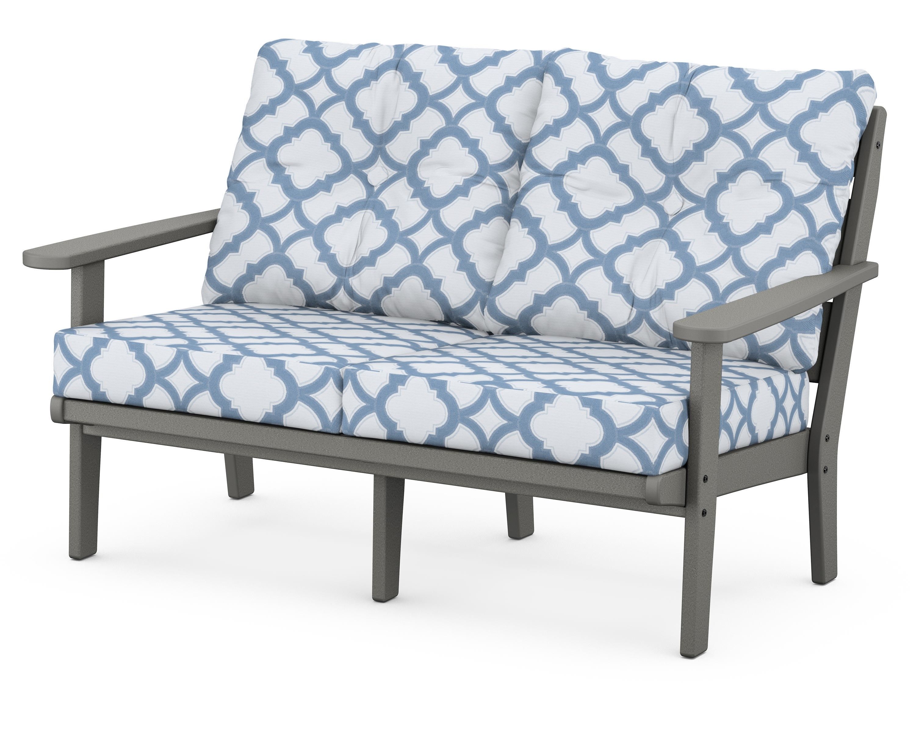 POLYWOOD® Lakeside Deep Seating Loveseat in Slate Grey / Trellis Sky Blue