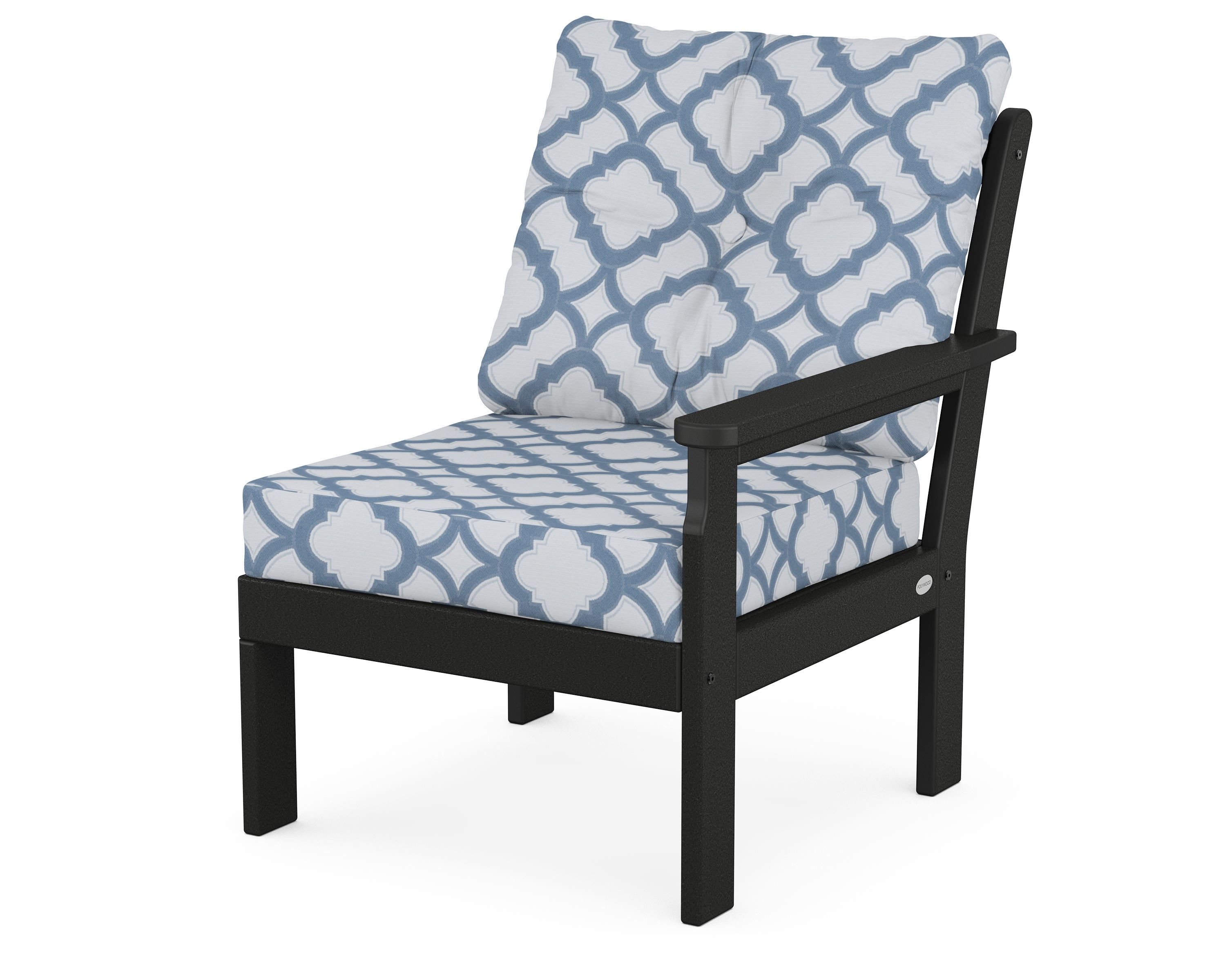 POLYWOOD® Vineyard Modular Right Arm Chair in Black / Trellis Sky Blue