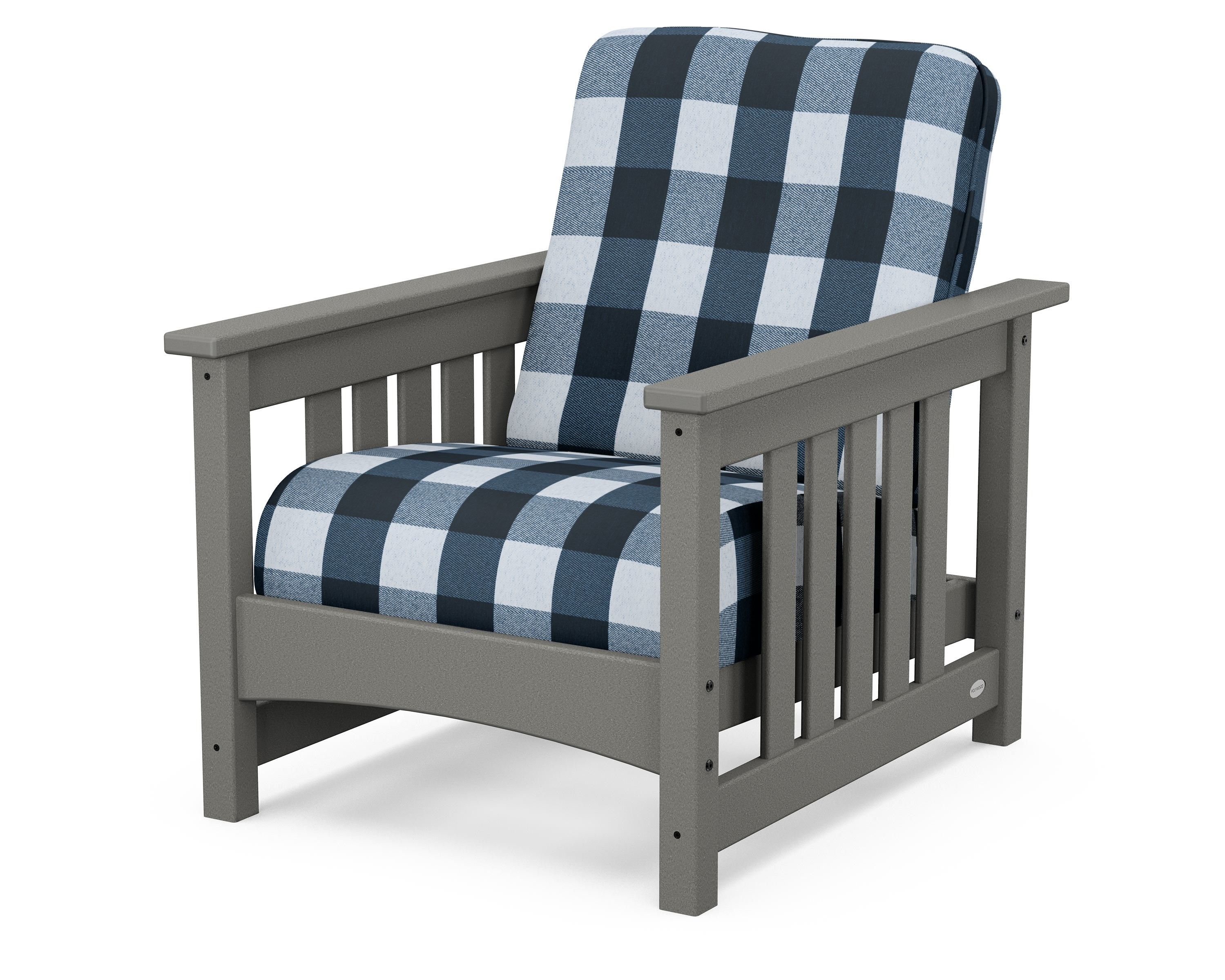 POLYWOOD® Club Mission Chair in Slate Grey / Buffalo Plaid Marine Indigo