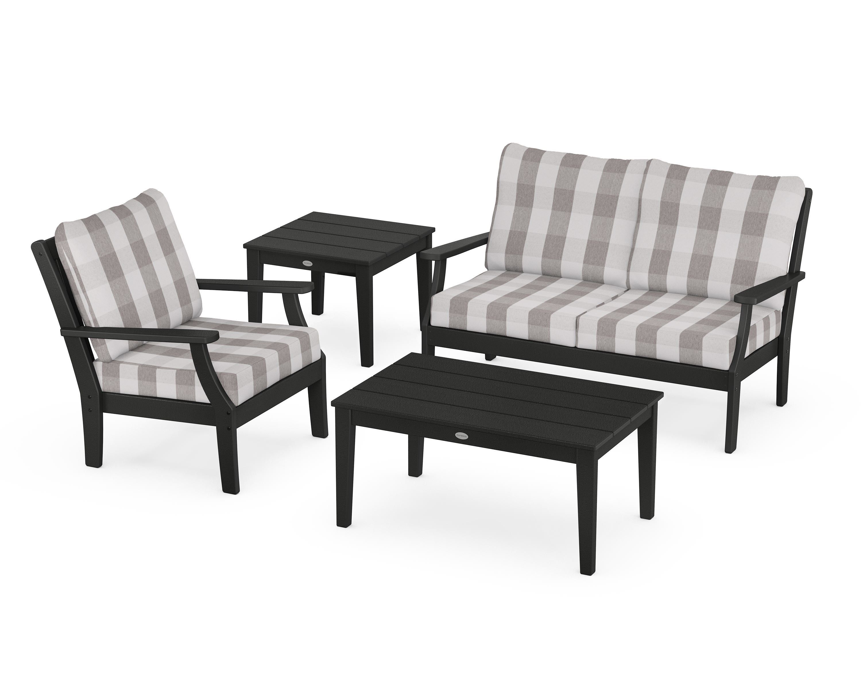 POLYWOOD® Braxton 4-Piece Deep Seating Set in Black / Buffalo Plaid Grey Mist