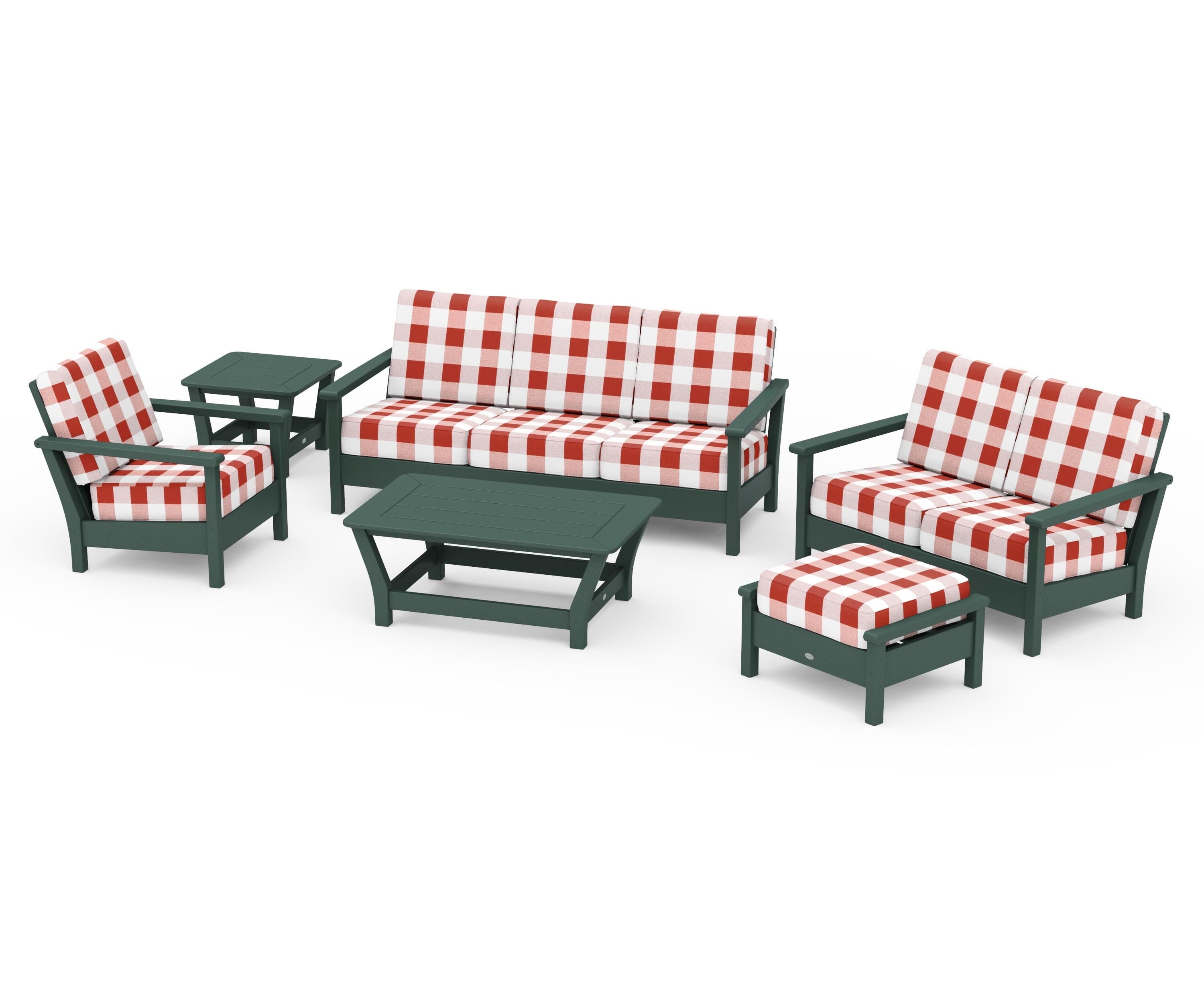 POLYWOOD® Harbour 6-Piece Outdoor Living Set in Green / Buffalo Plaid Crimson