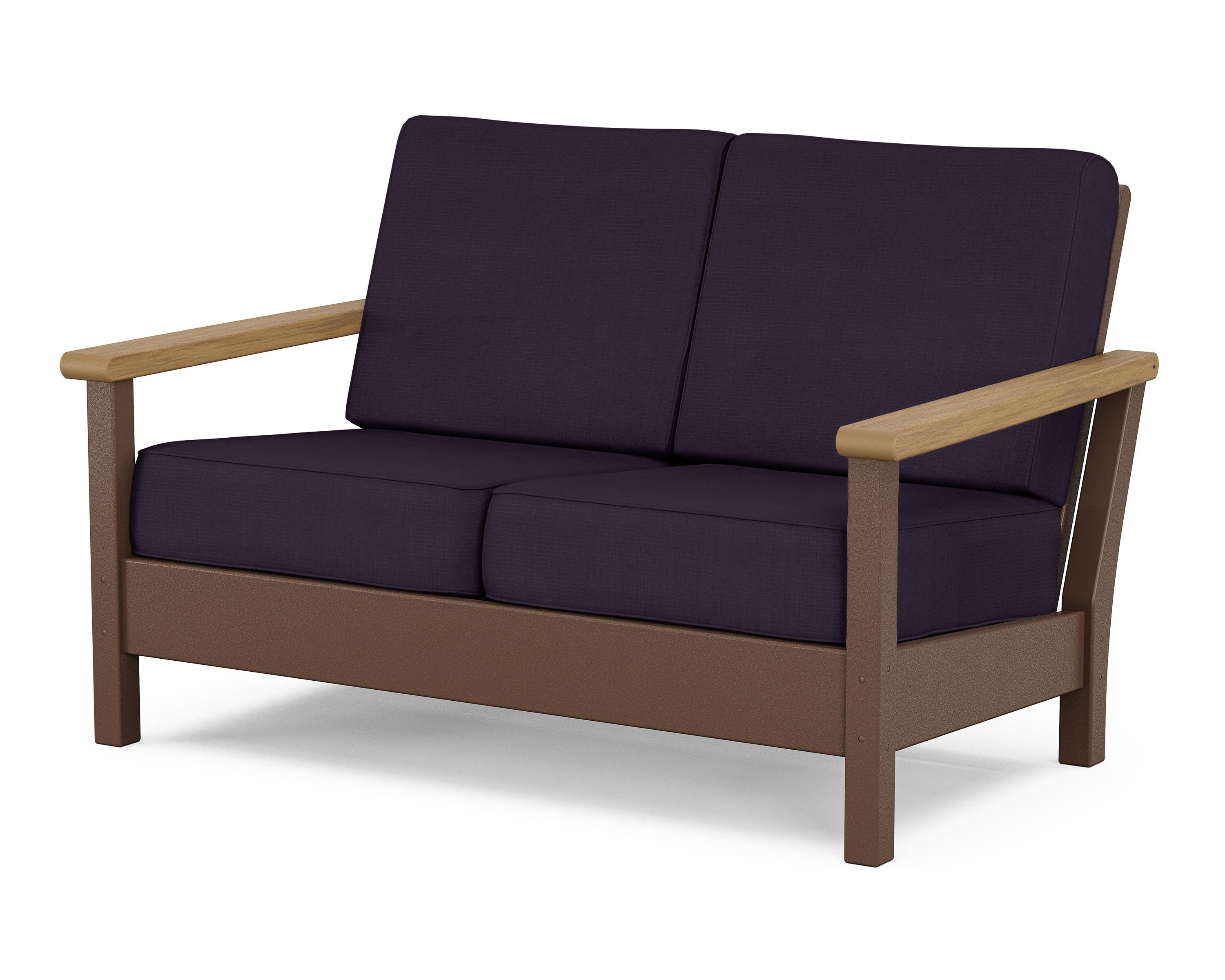 POLYWOOD® Harbour Deep Seating Loveseat in Mahogany / Natural / Navy Linen