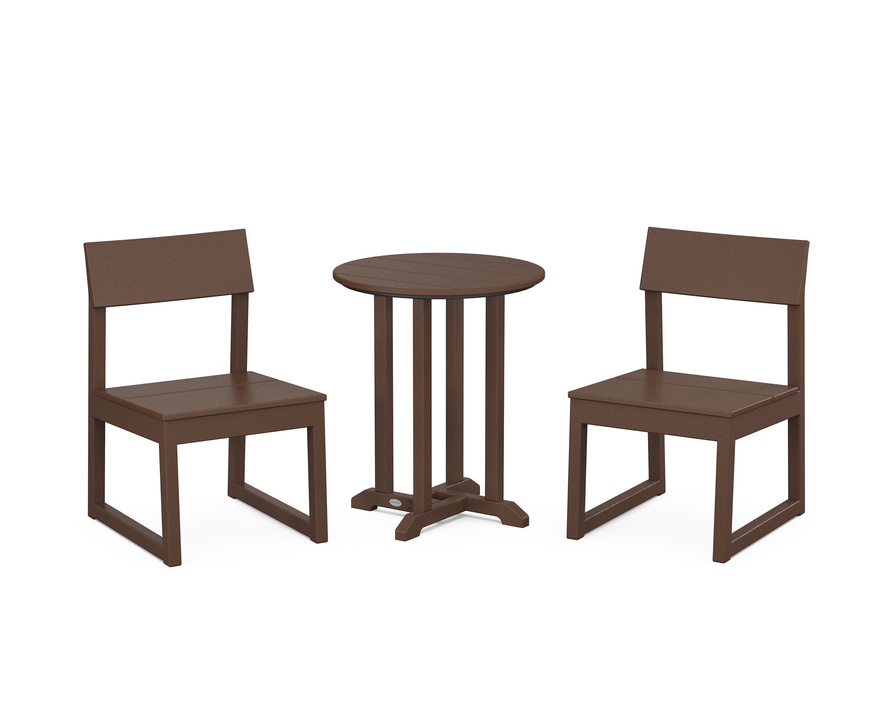 POLYWOOD® EDGE Side Chair 3-Piece Round Bistro Dining Set in Mahogany