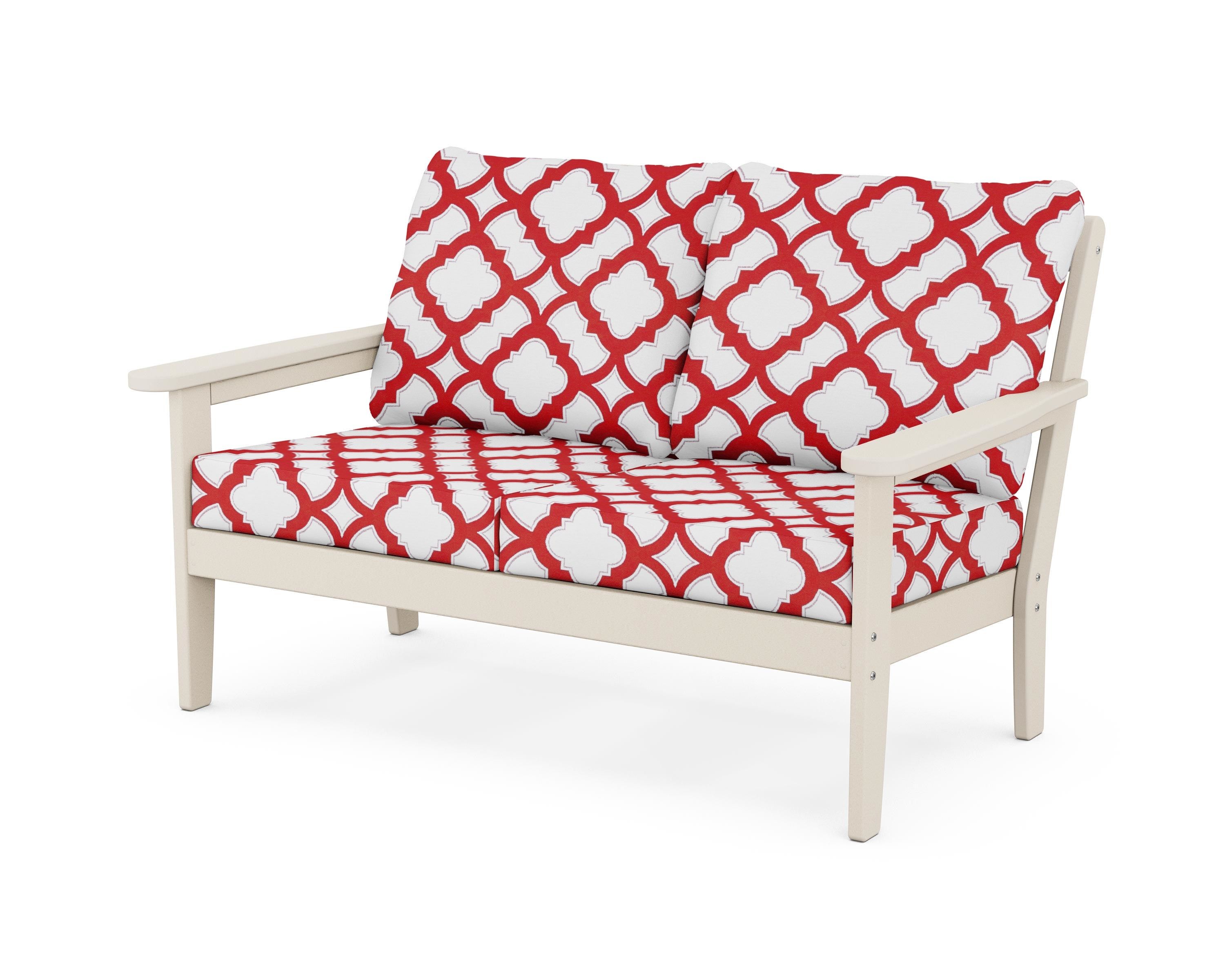Country Living Cottage Deep Seating Loveseat in Sand / Trellis Crimson