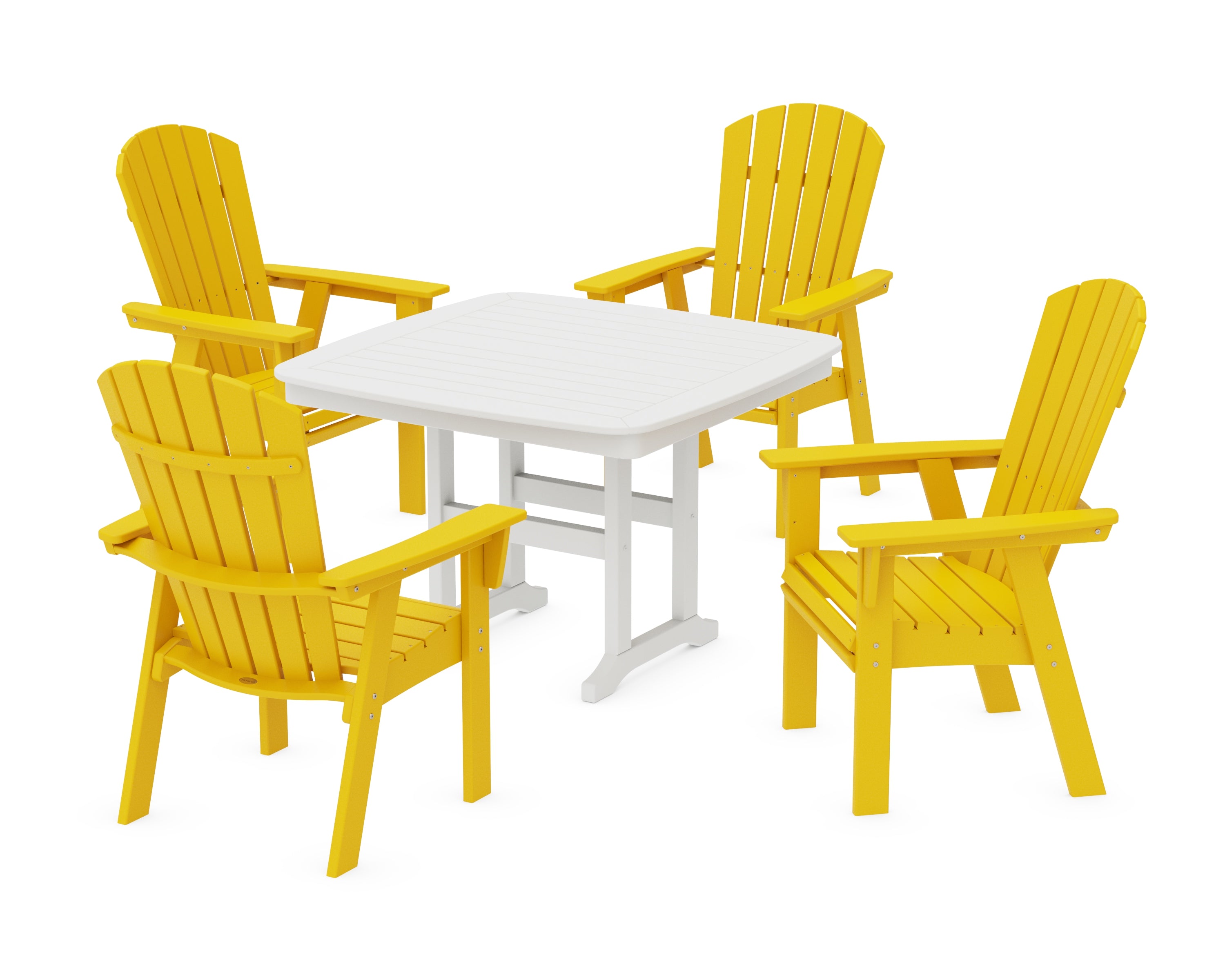 POLYWOOD® Nautical Curveback Adirondack 5-Piece Dining Set in Lemon / White