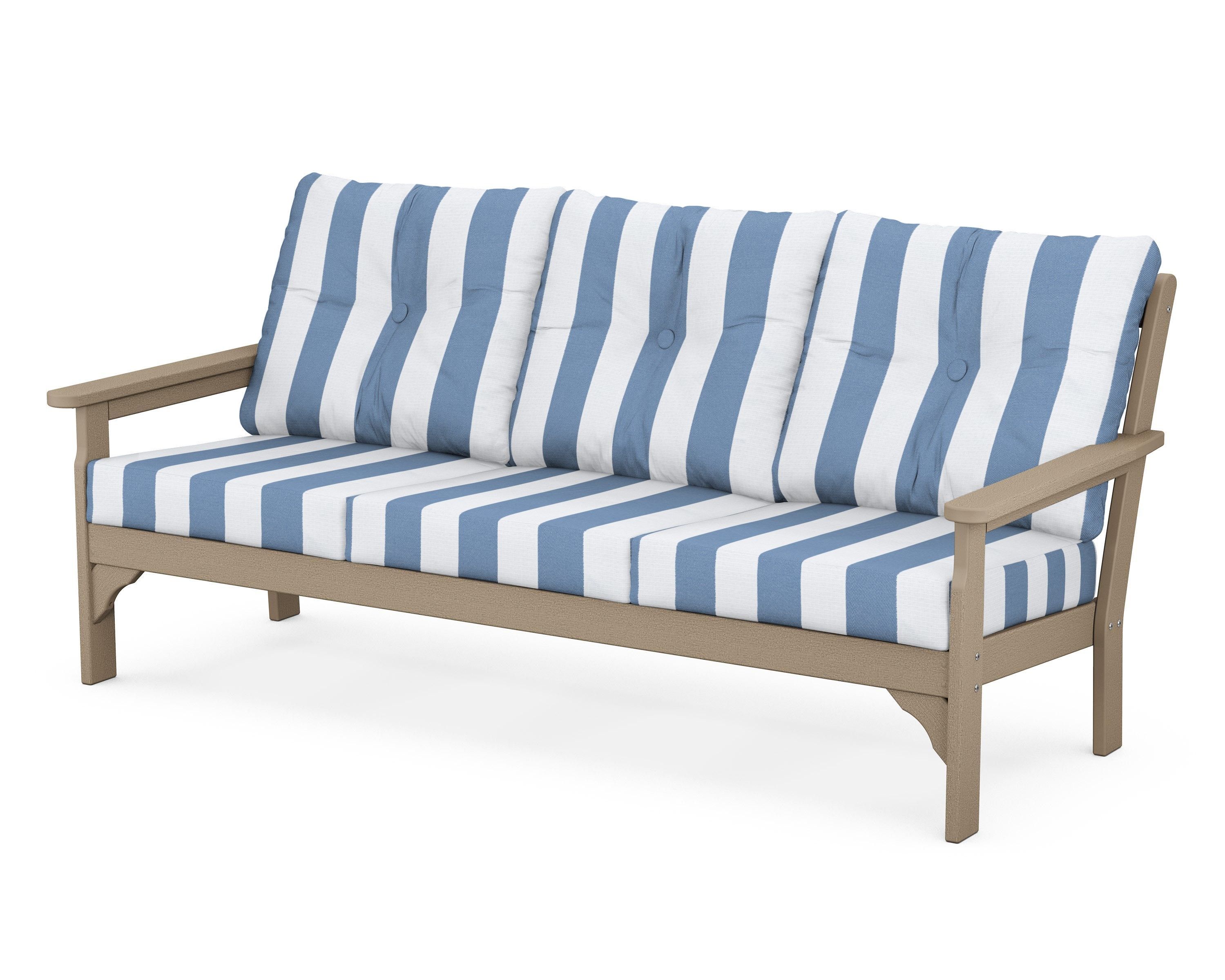 POLYWOOD® Vineyard Deep Seating Sofa in Vintage Sahara / Cabana Stripe Sky Blue