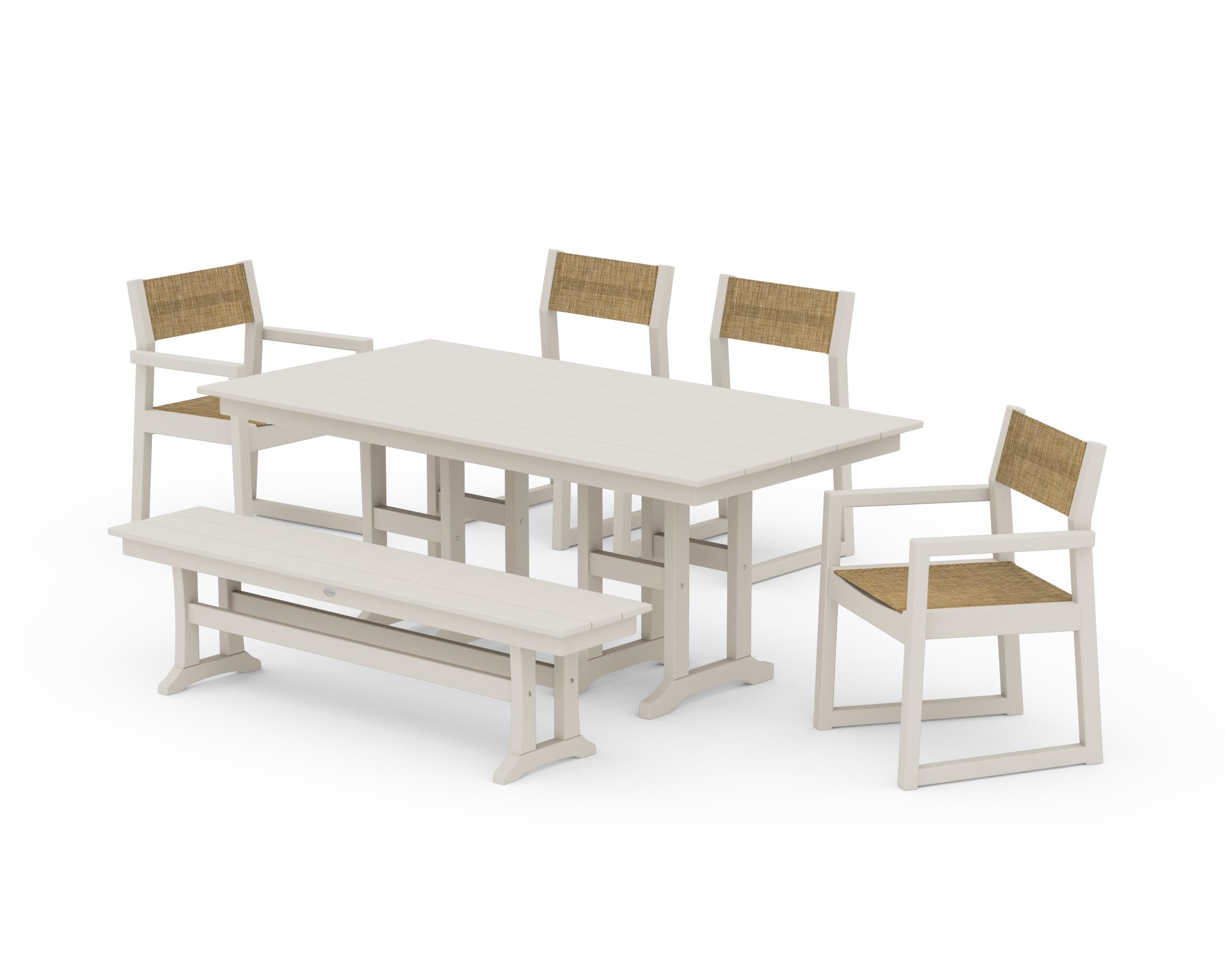 POLYWOOD® EDGE Sling 6-Piece Farmhouse Dining Set in Sand / Burlap Sling