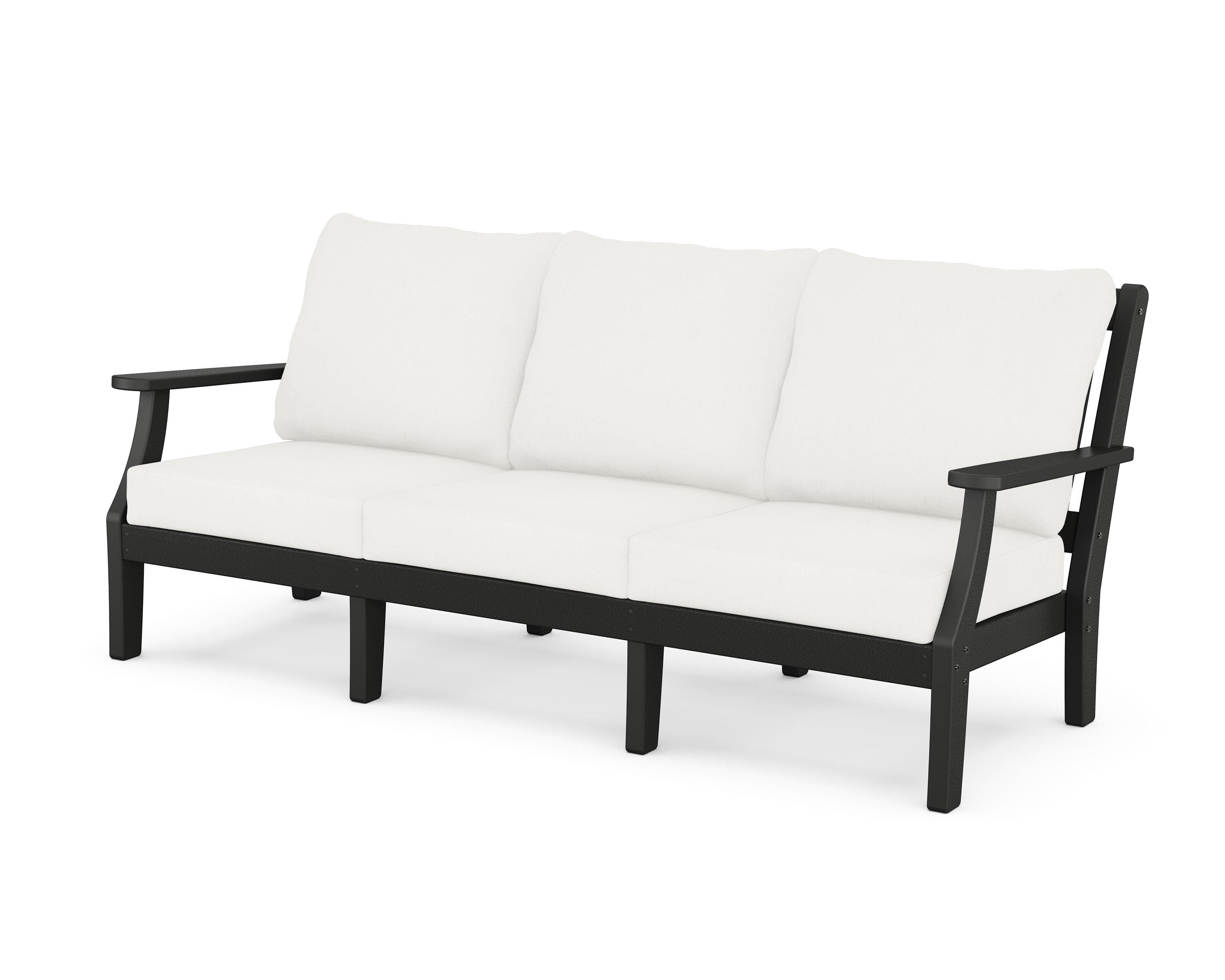 Martha Stewart by POLYWOOD® Chinoiserie Deep Seating Sofa in Black / Natural Linen