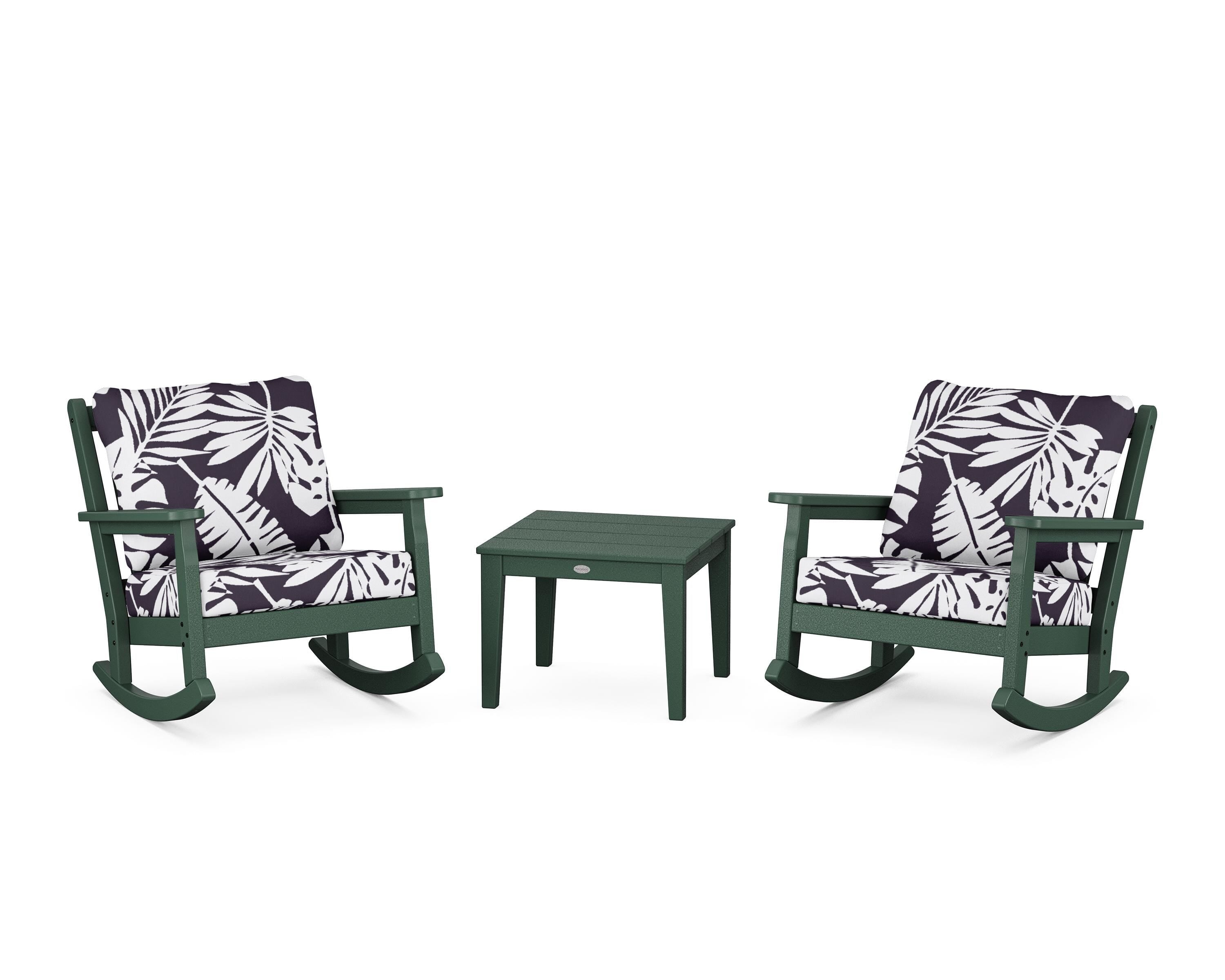 POLYWOOD® Chippendale 3-Piece Deep Seating Rocker Set in Green / Leaf Navy
