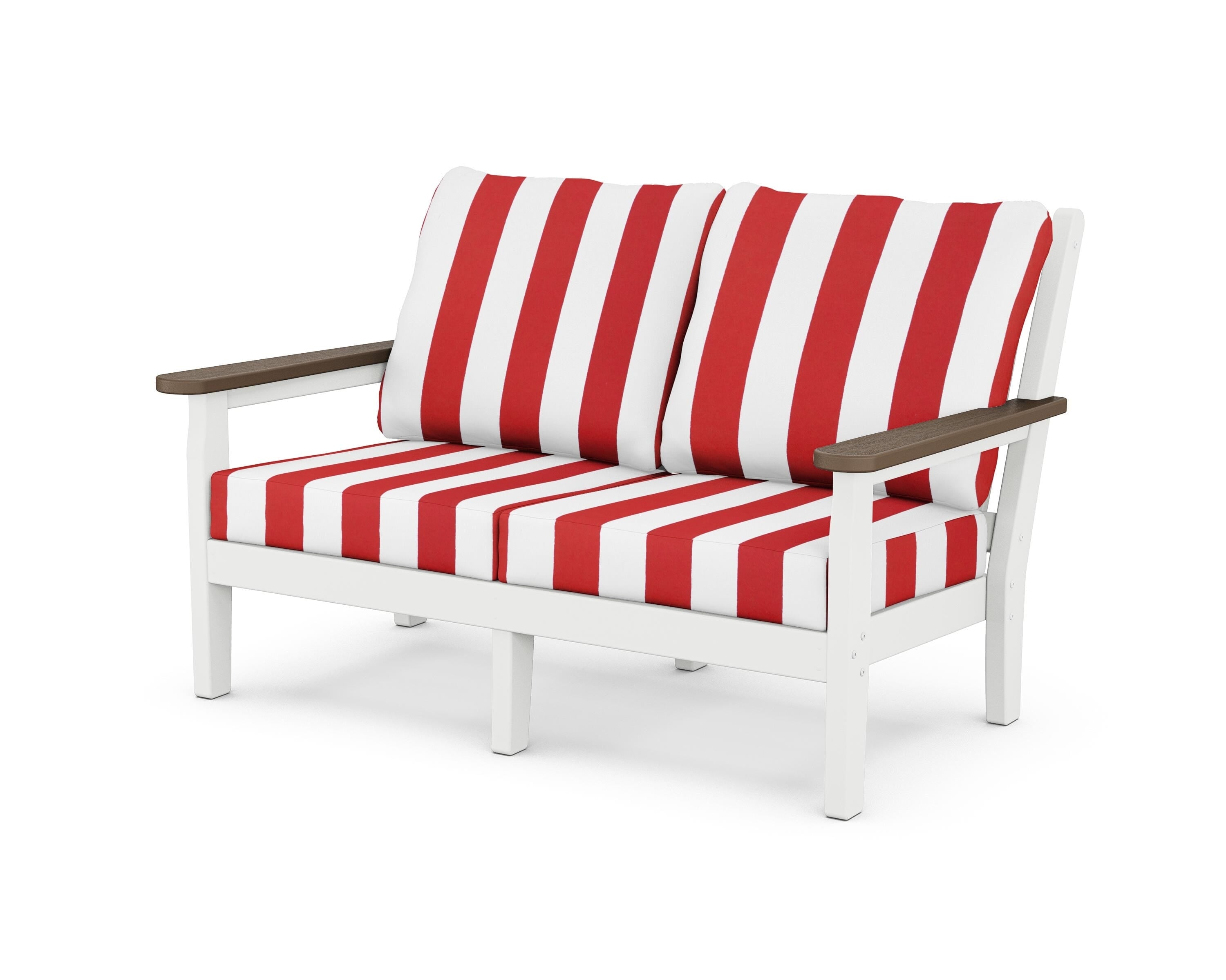 POLYWOOD® Chippendale Deep Seating Loveseat in White / Kona / Cabana Stripe Crimson
