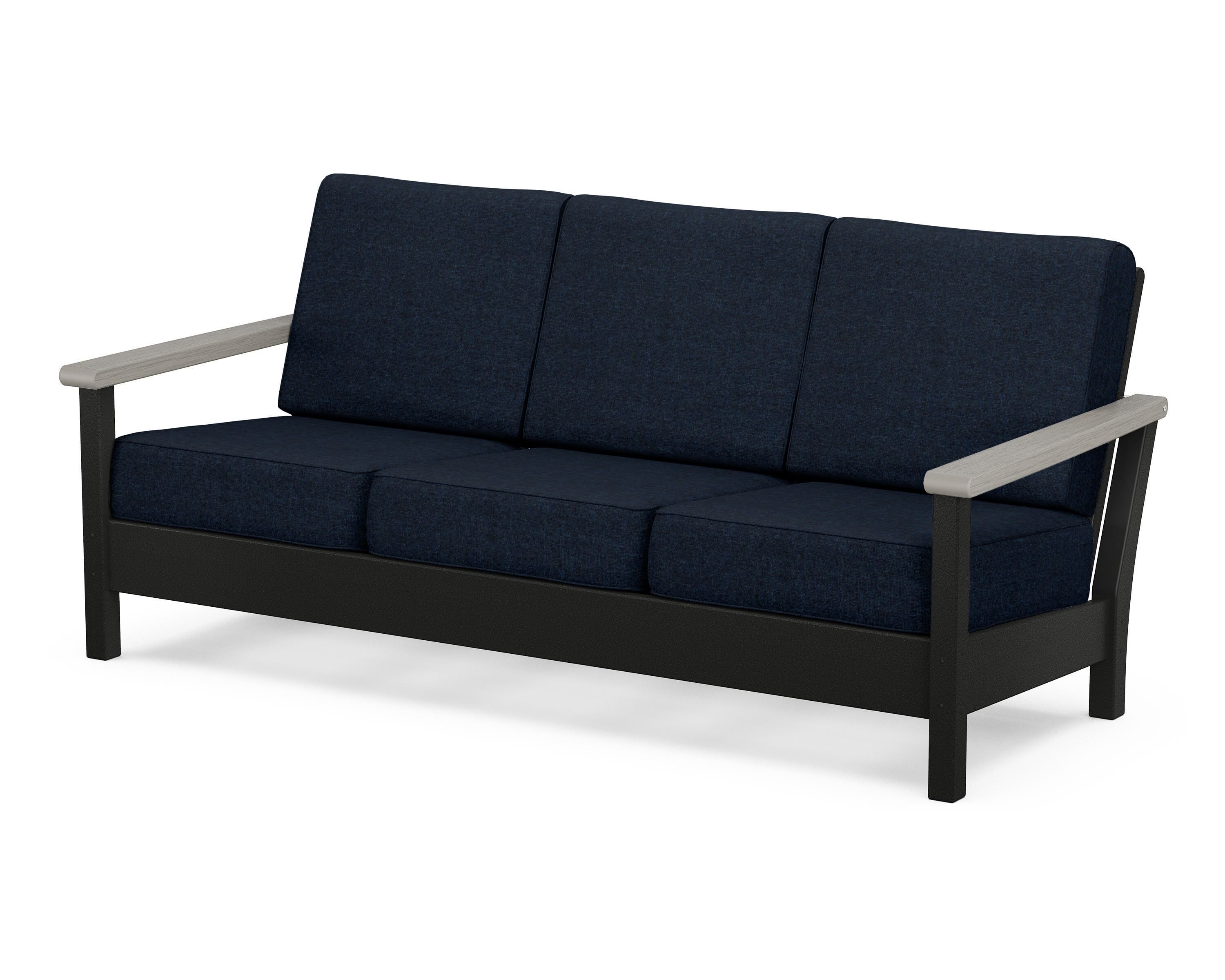 POLYWOOD® Harbour Deep Seating Sofa in Black / Driftwood / Marine Indigo
