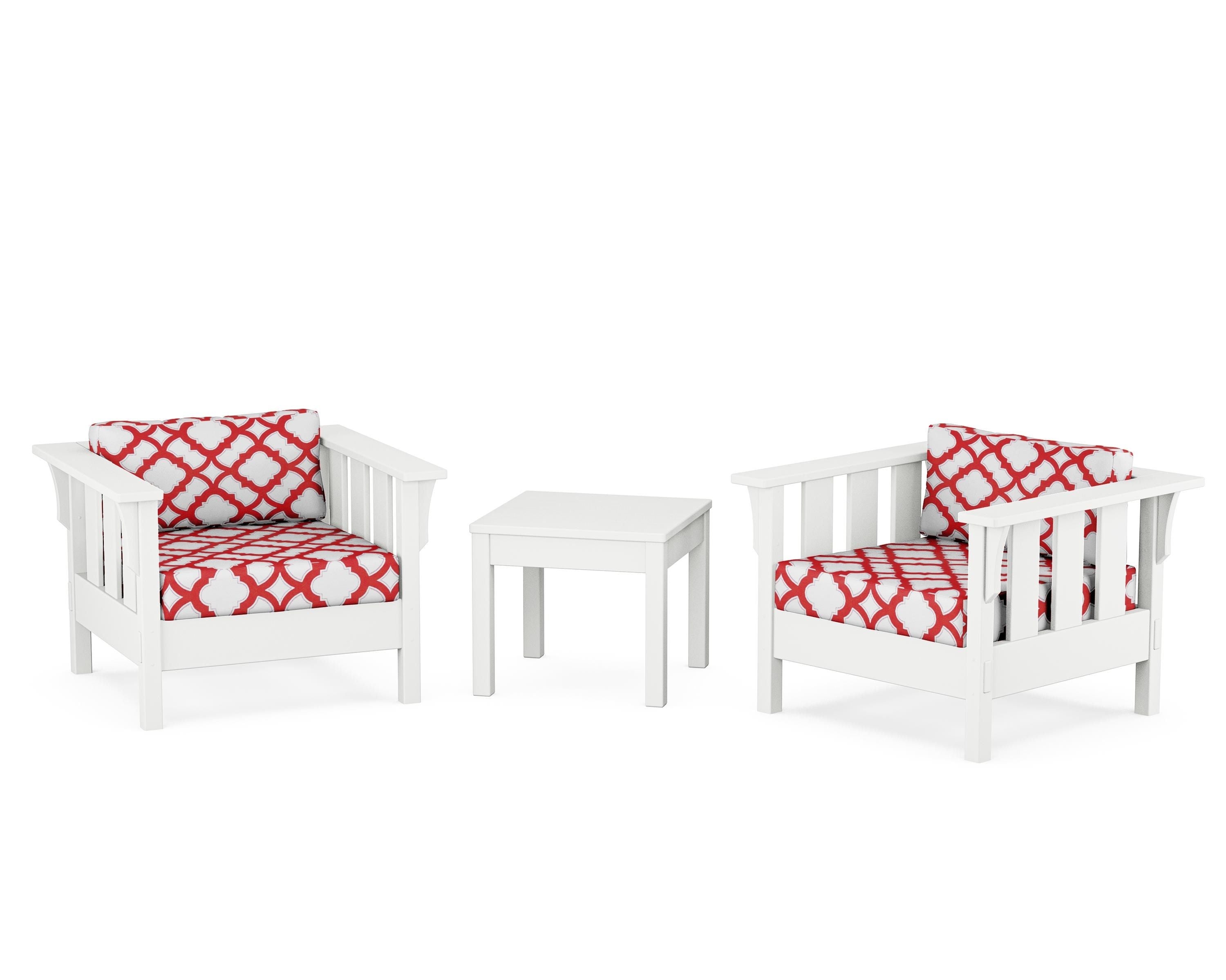 Martha Stewart by POLYWOOD® Acadia 3-Piece Deep Seating Set in White / Trellis Crimson