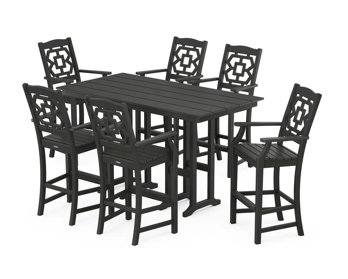 Chinoiserie Arm Chair 7-Piece Farmhouse Bar Set
