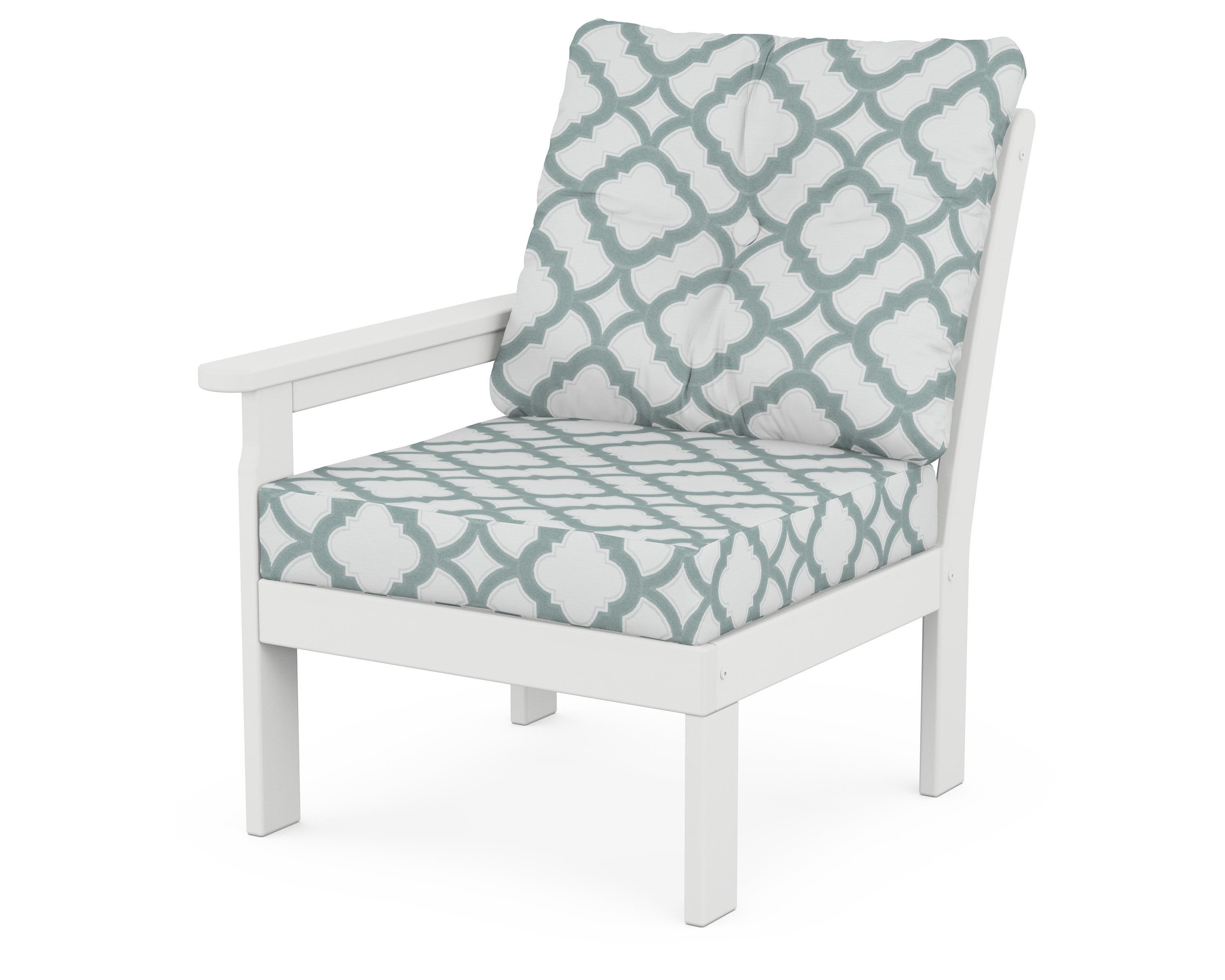 POLYWOOD® Vineyard Modular Left Arm Chair in White / Trellis Glacier Spa