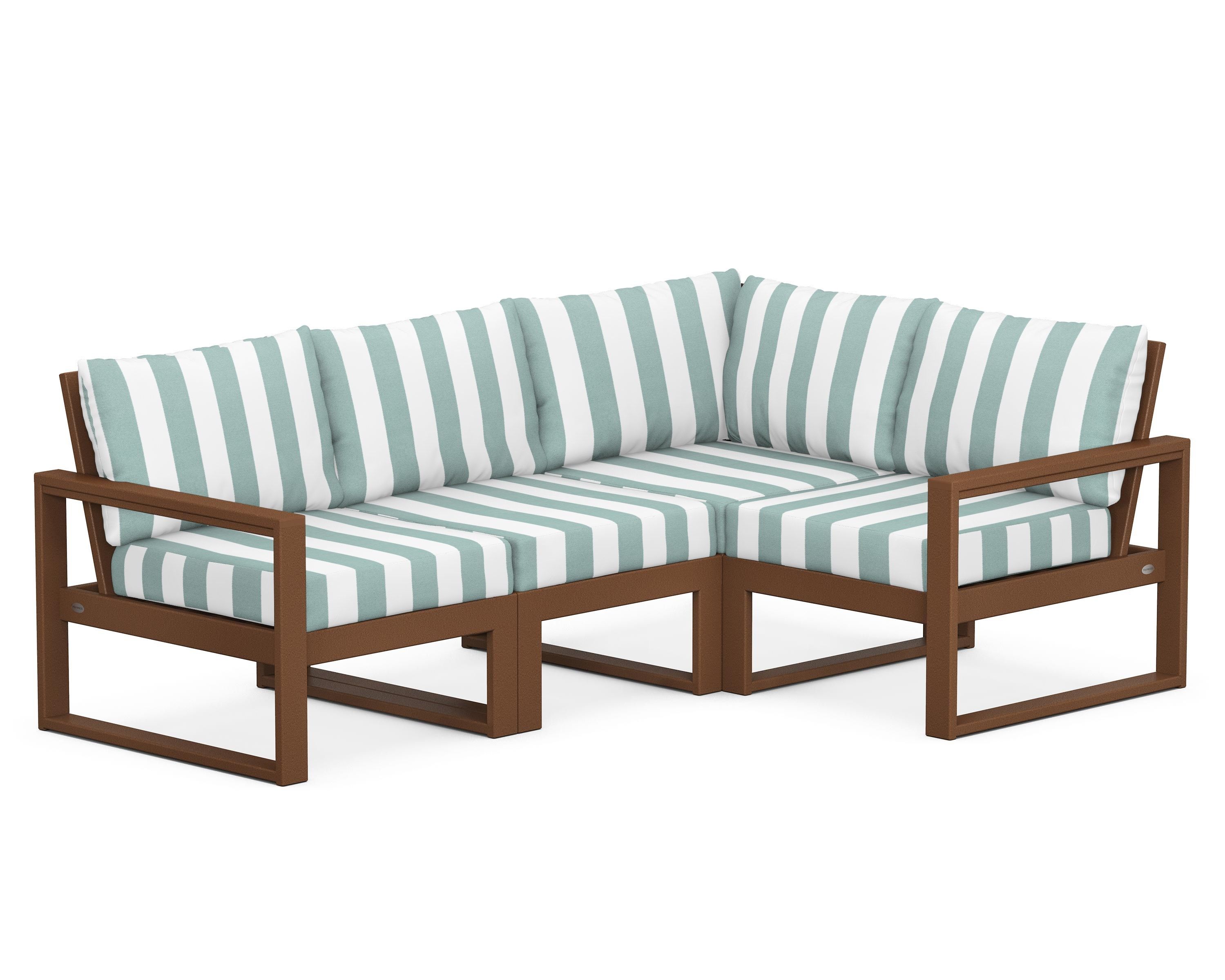 POLYWOOD® EDGE 4-Piece Modular Deep Seating Set in Teak / Cabana Stripe Glacier Spa