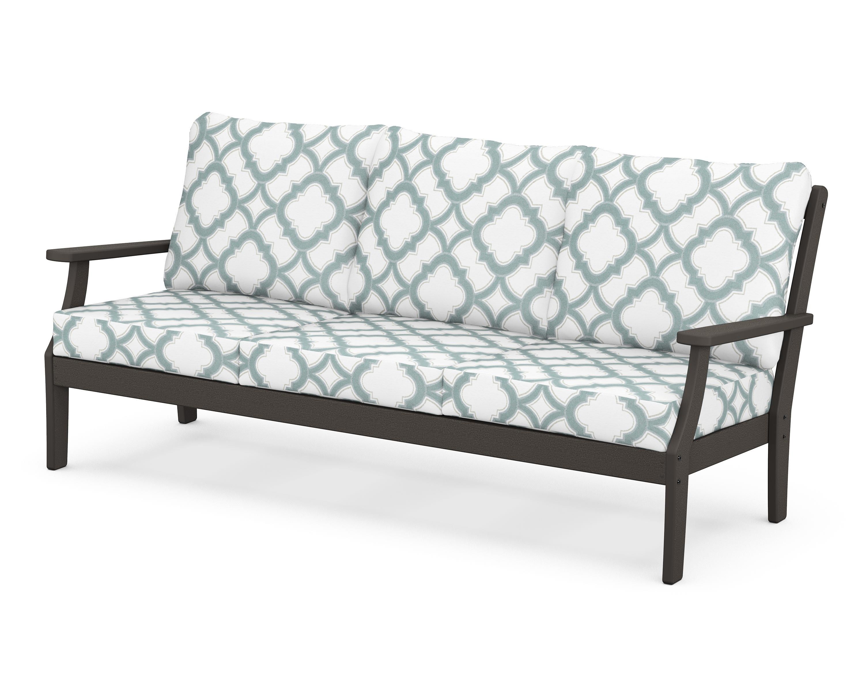POLYWOOD® Braxton Deep Seating Sofa in Vintage Coffee / Trellis Glacier Spa