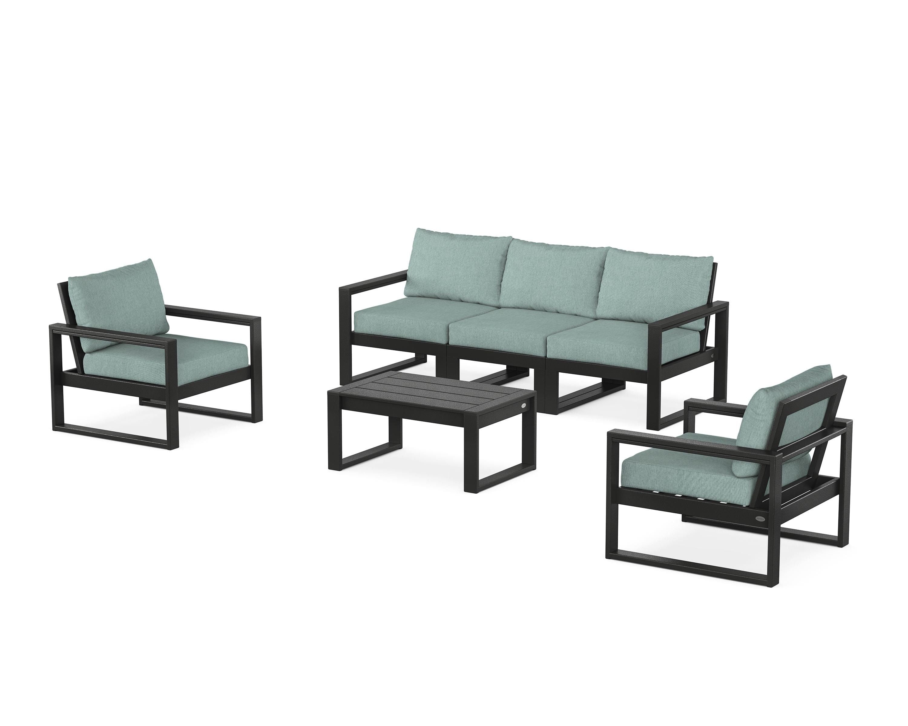 POLYWOOD® EDGE Sectional 4-Piece Deep Seating Set with Sofa in Black / Glacier Spa