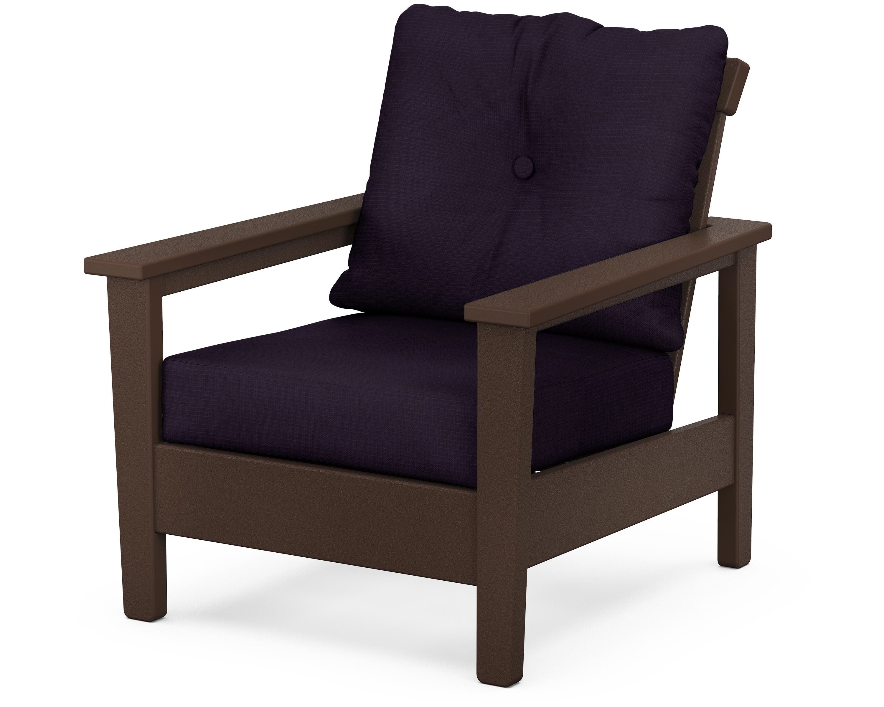 POLYWOOD® Prescott Deep Seating Chair in Mahogany / Navy Linen
