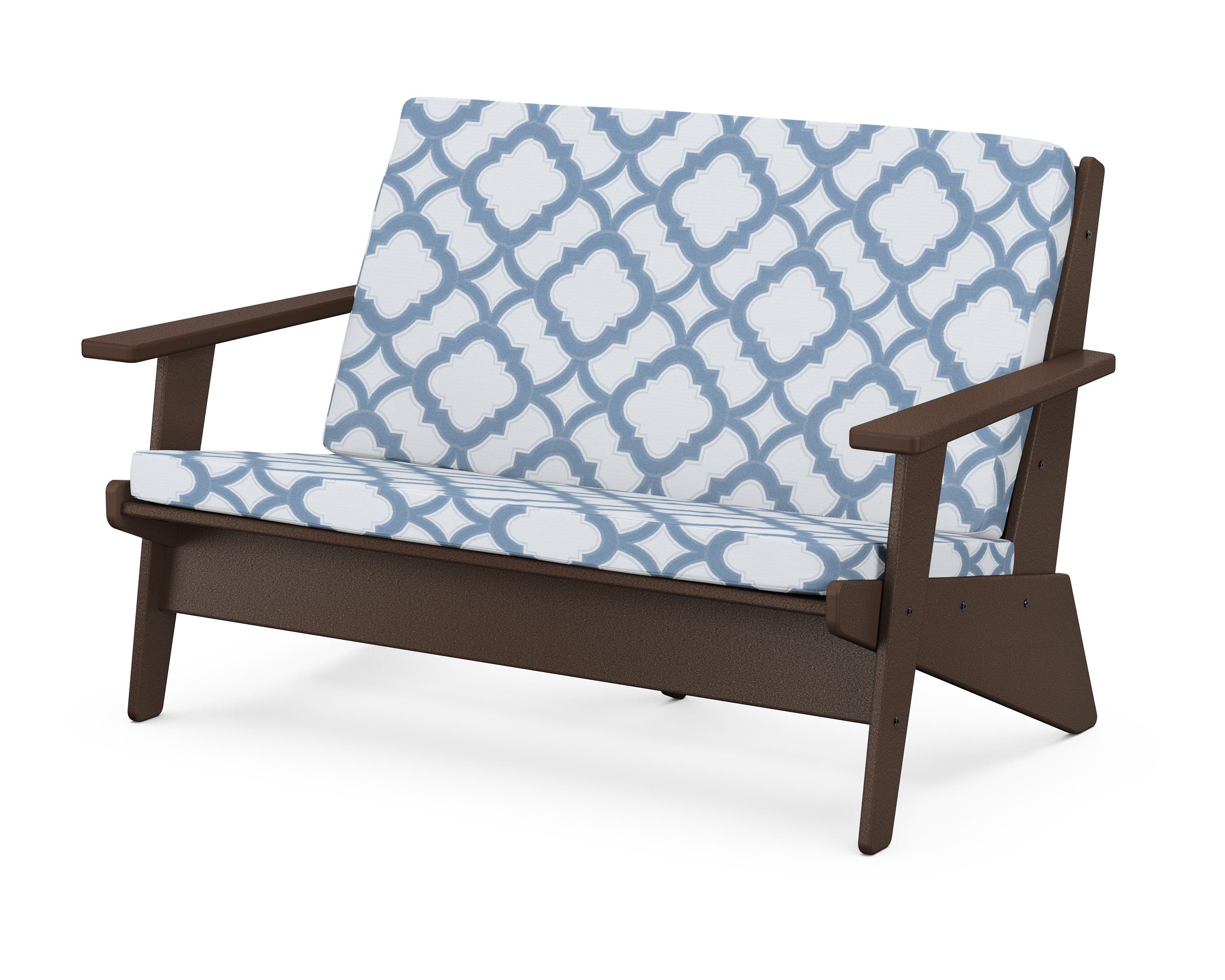 POLYWOOD® Riviera Modern Lounge Loveseat in Mahogany / Trellis Sky Blue