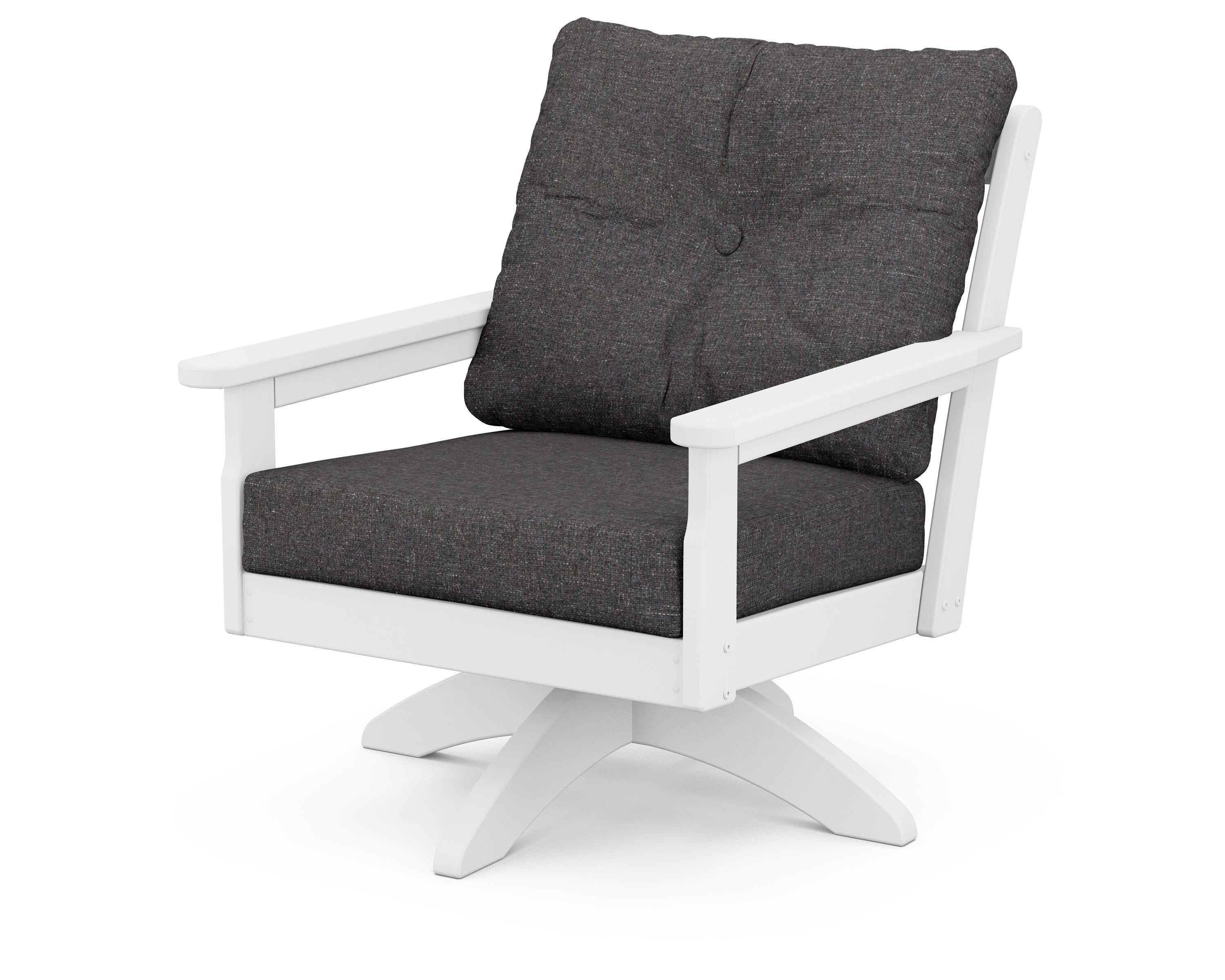 POLYWOOD® Vineyard Deep Seating Swivel Chair in White / Ash Charcoal