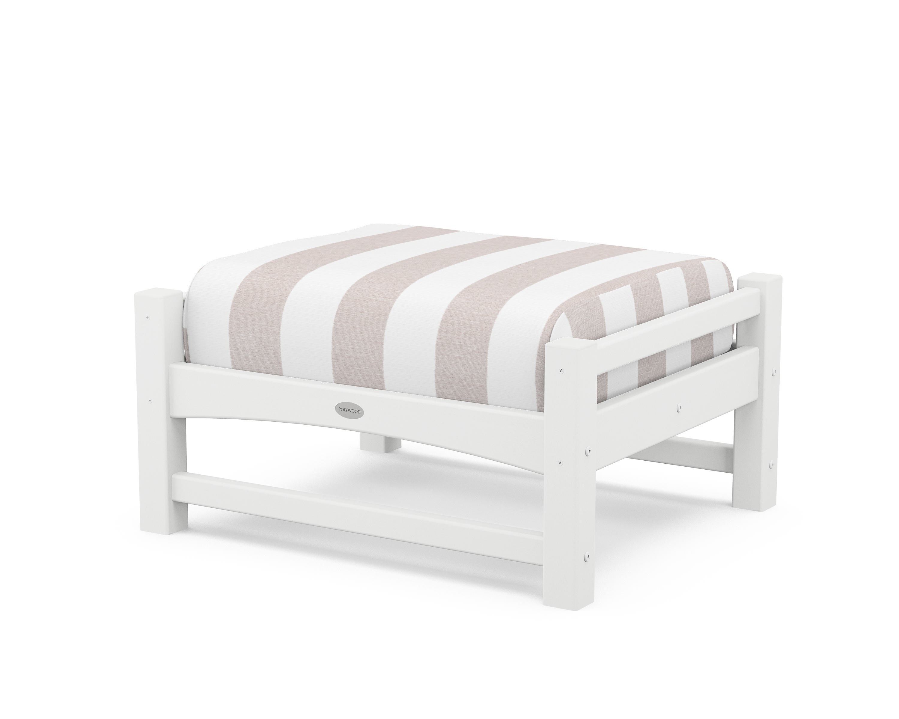 POLYWOOD® Club Ottoman in White / Cabana Stripe Dune Burlap