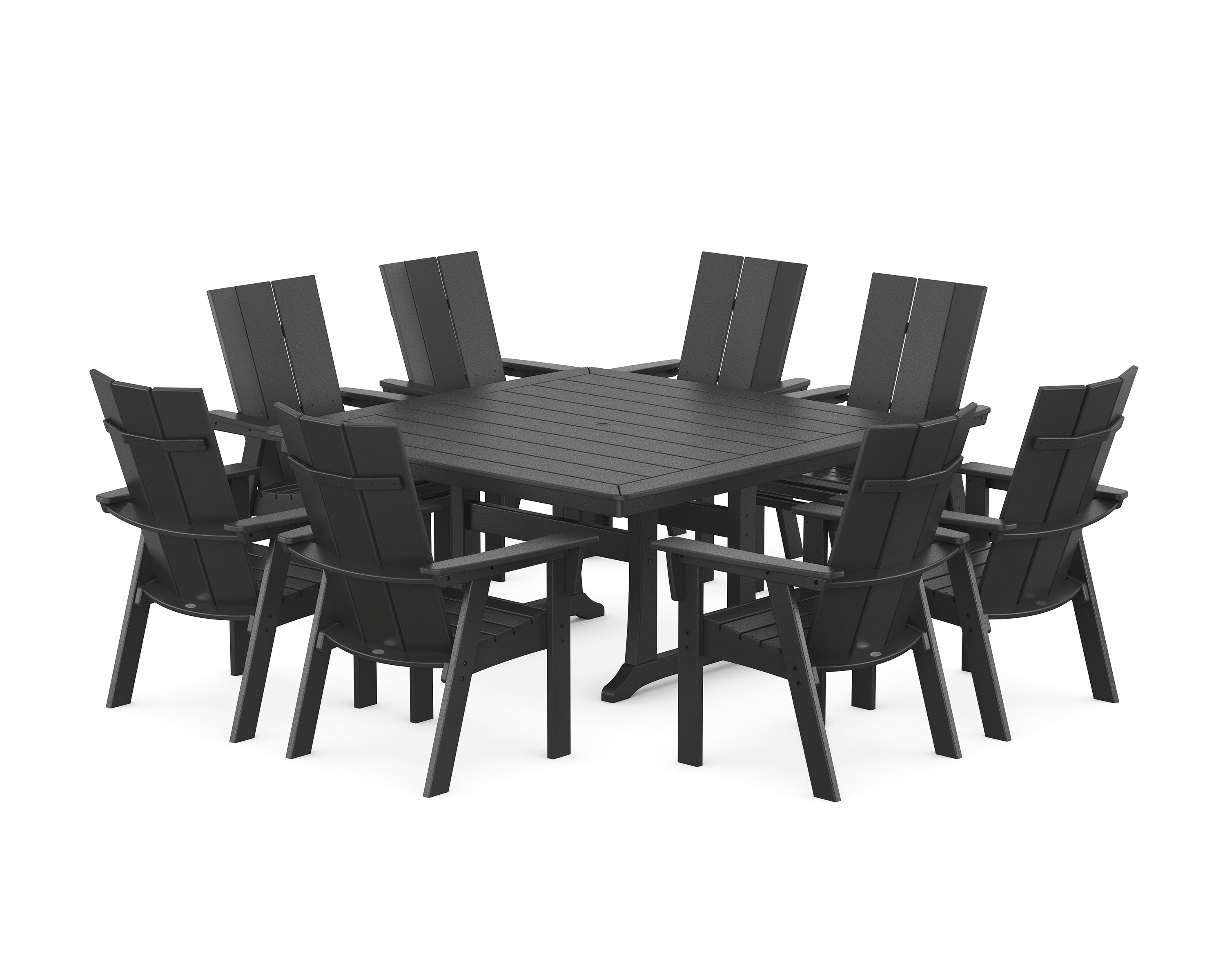 POLYWOOD® Modern Curveback Adirondack 9-Piece Square Dining Set with Trestle Legs in Black