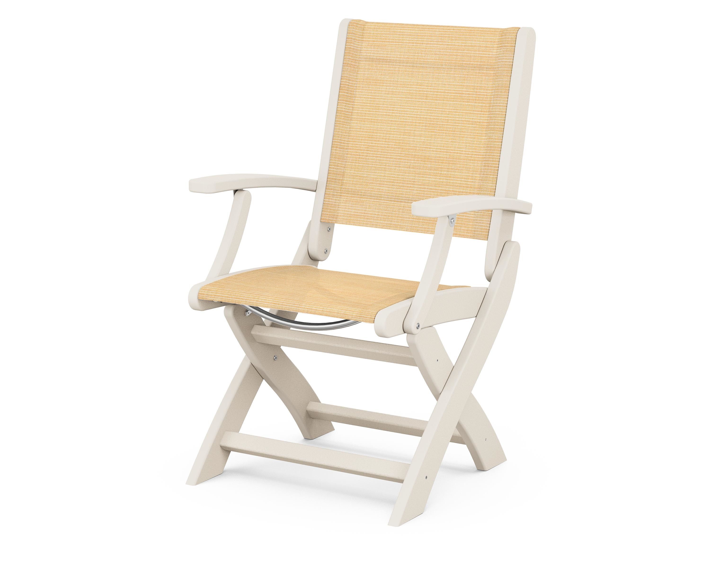 POLYWOOD® Coastal Folding Chair in Sand / Dupioni Apricot Sling
