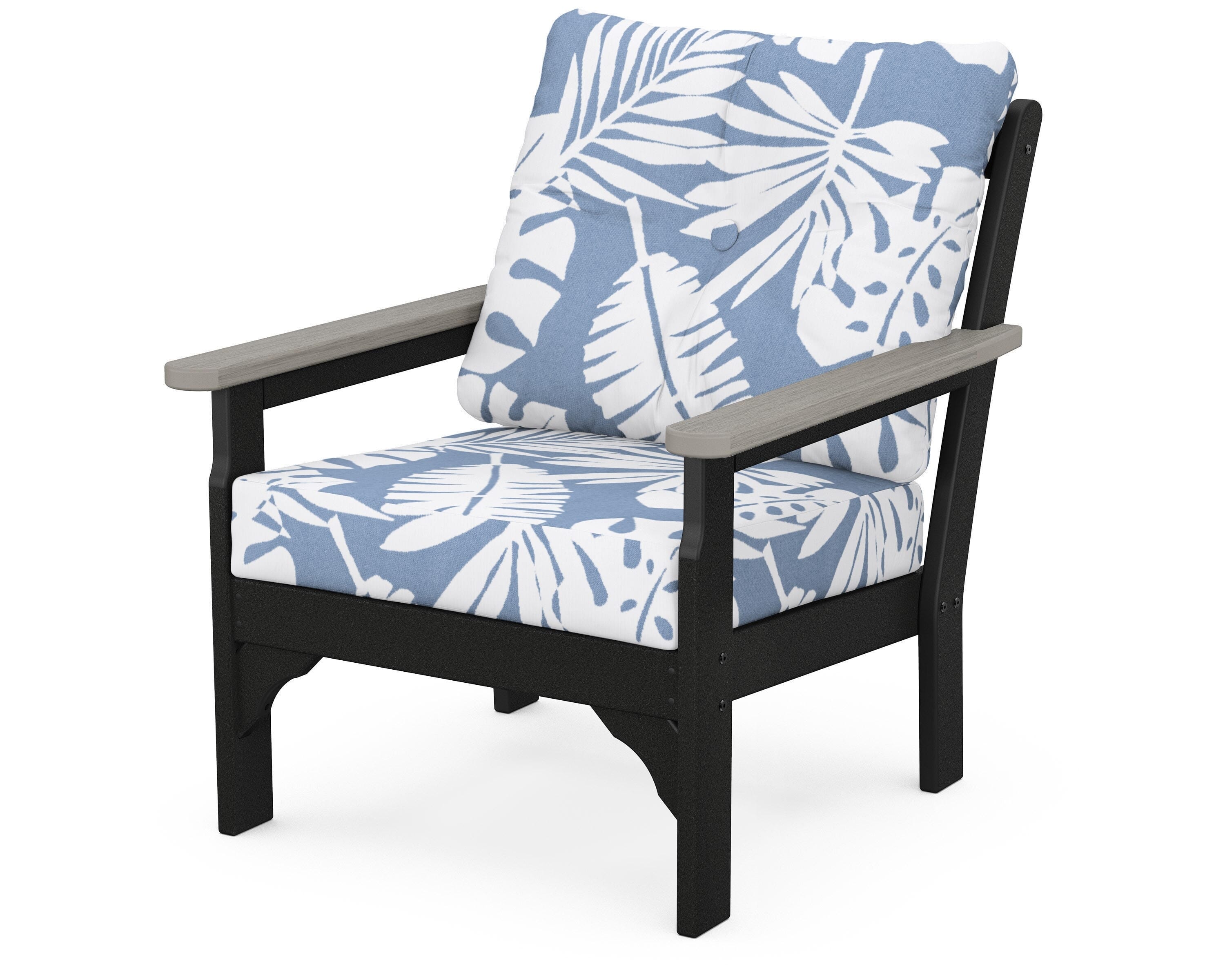 POLYWOOD® Vineyard Deep Seating Chair in Black / Driftwood / Leaf Sky Blue
