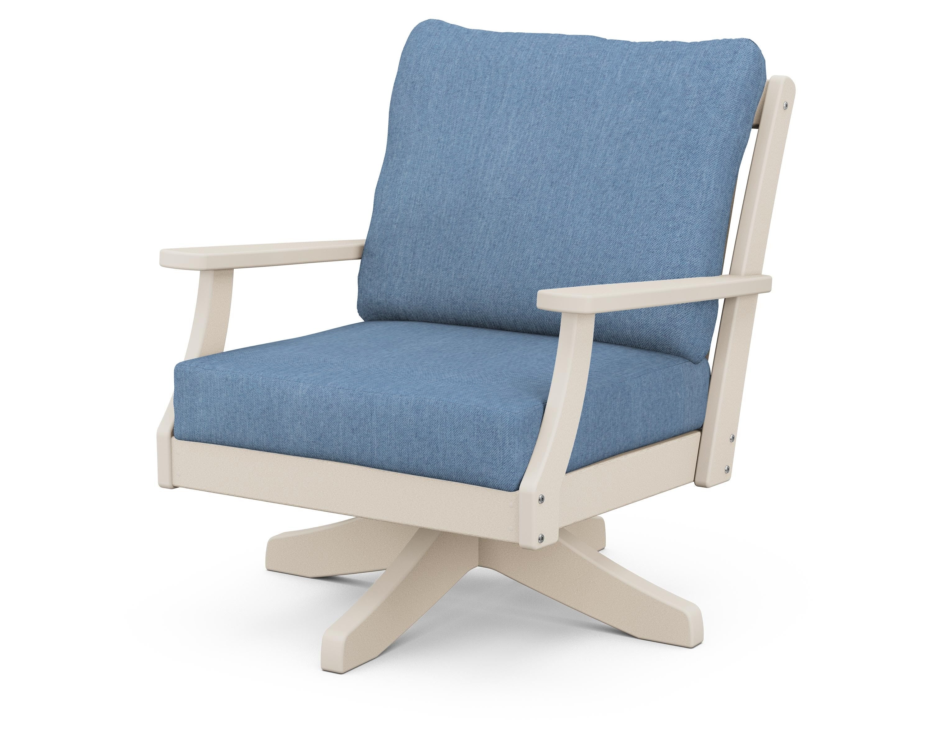 POLYWOOD® Braxton Deep Seating Swivel Chair in Sand / Sky Blue
