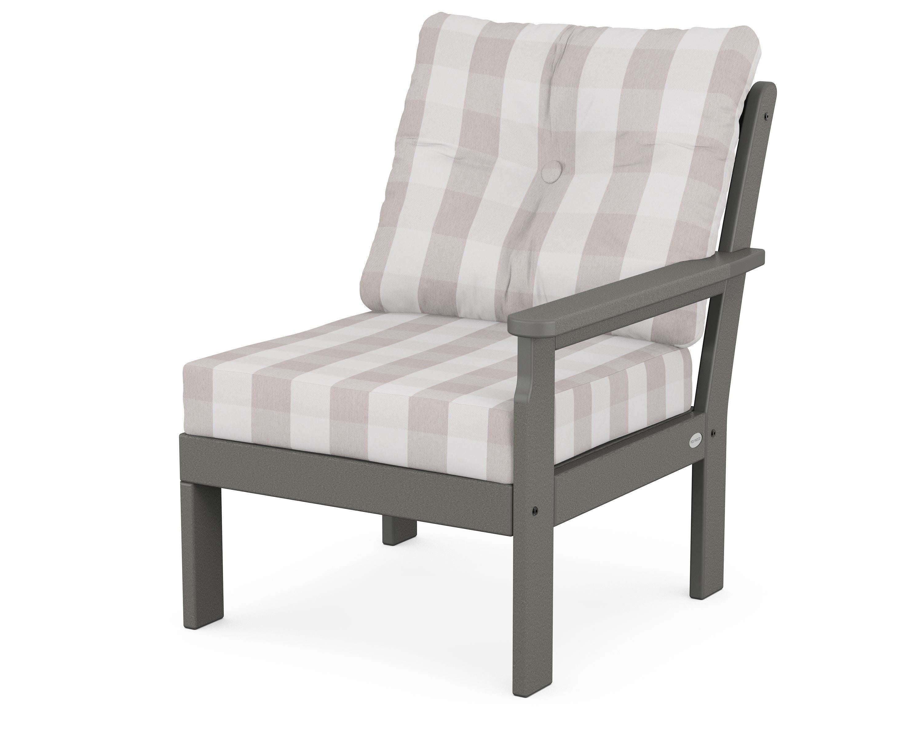 POLYWOOD® Vineyard Modular Right Arm Chair in Slate Grey / Buffalo Plaid Dune Burlap