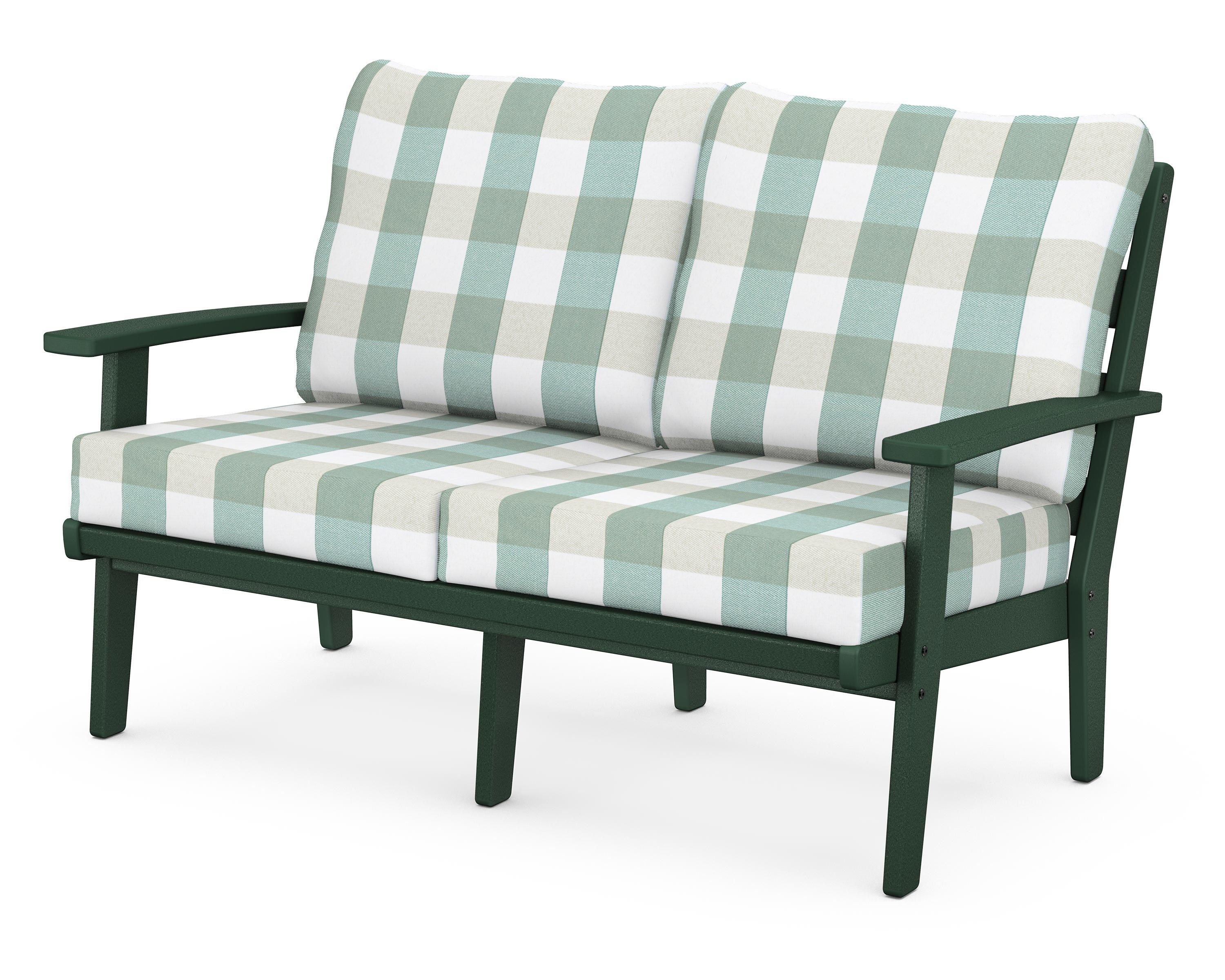POLYWOOD® Grant Park Deep Seating Loveseat in Green / Buffalo Plaid Glacier Spa