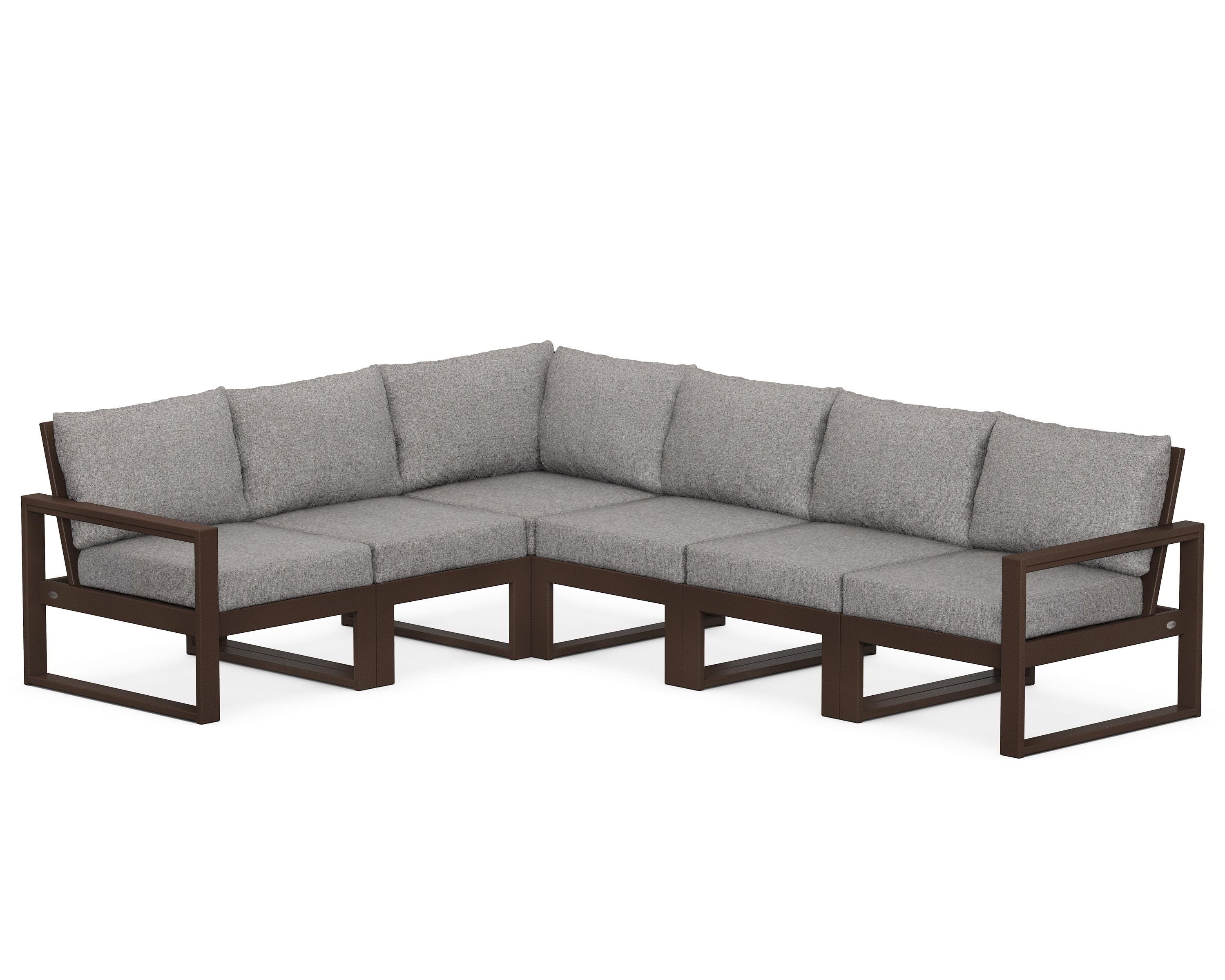 POLYWOOD® EDGE 6-Piece Modular Deep Seating Set in Mahogany / Grey Mist
