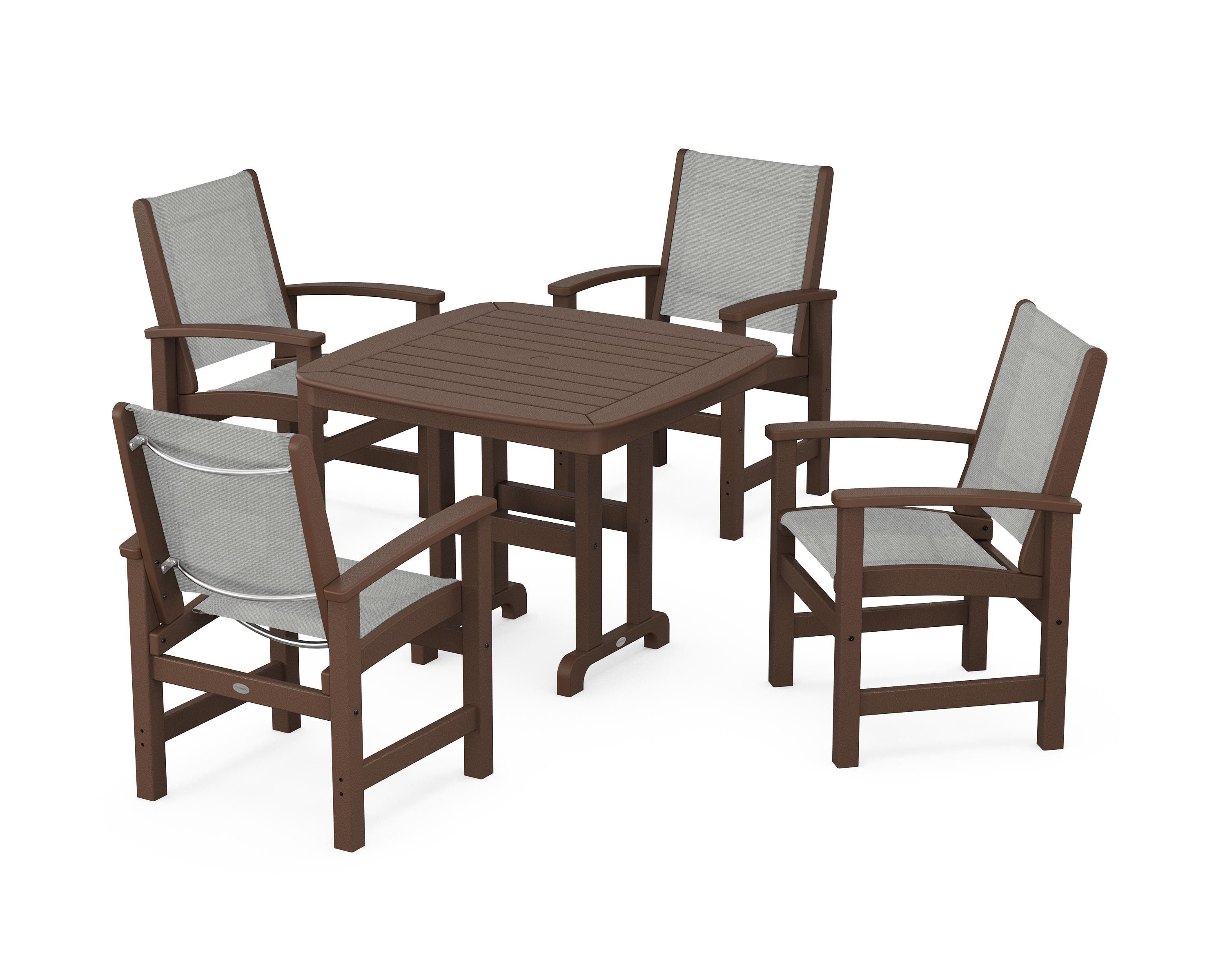 POLYWOOD® Coastal 5-Piece Dining Set in Mahogany / Metallic Sling