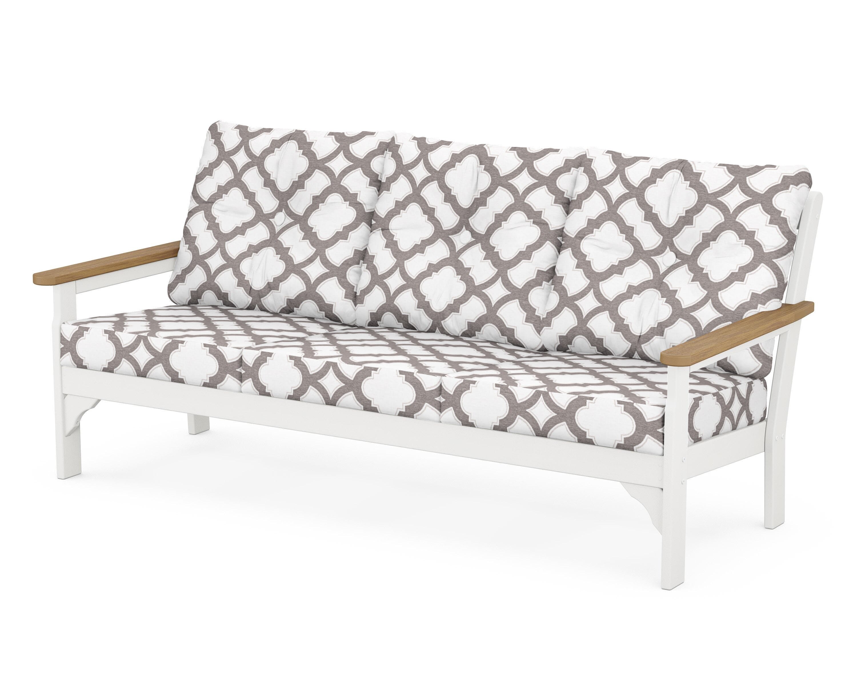 POLYWOOD® Vineyard Deep Seating Sofa in White / Natural / Trellis Grey Mist