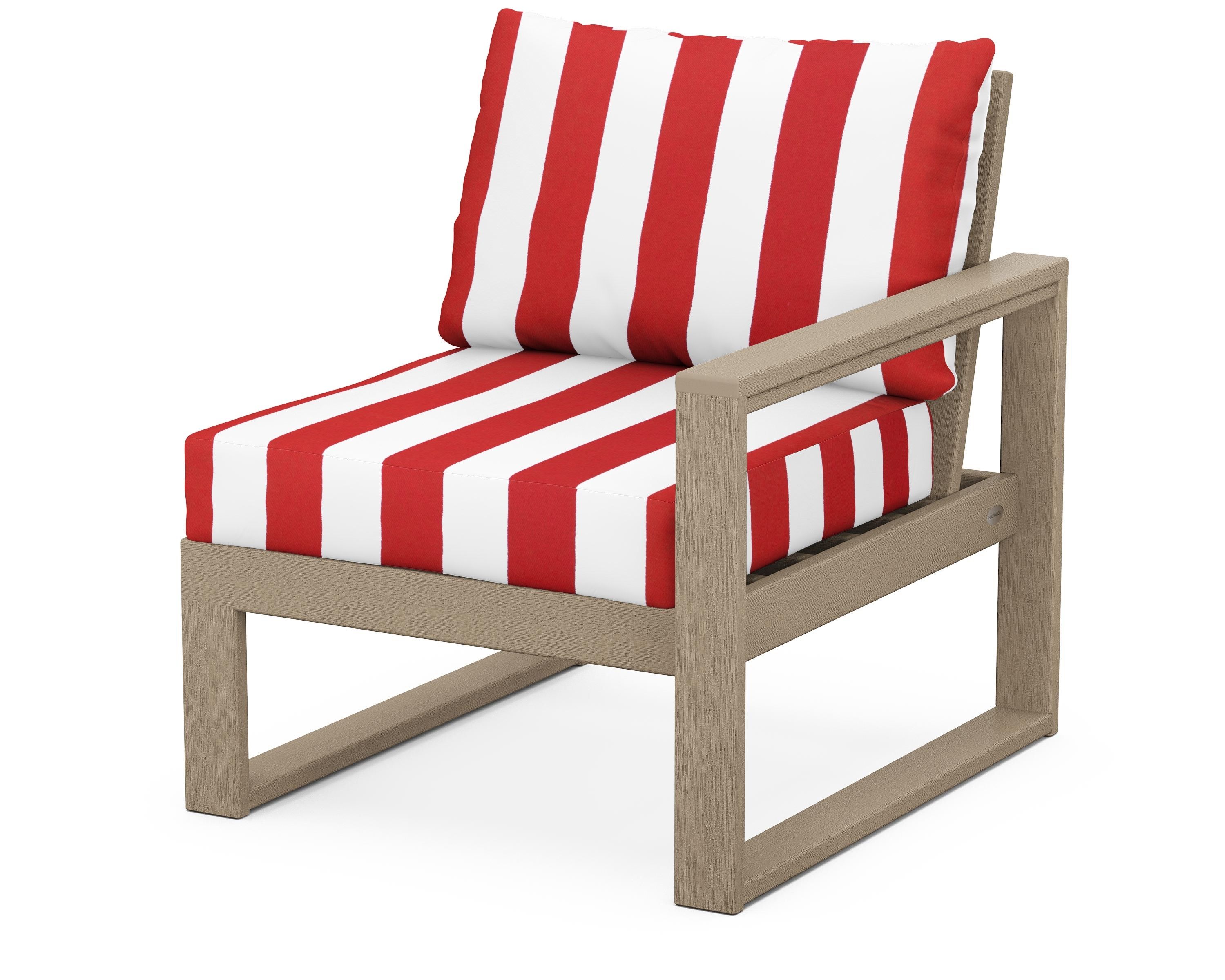 POLYWOOD® EDGE Modular Right Arm Chair in Vintage Sahara / Cabana Stripe Crimson