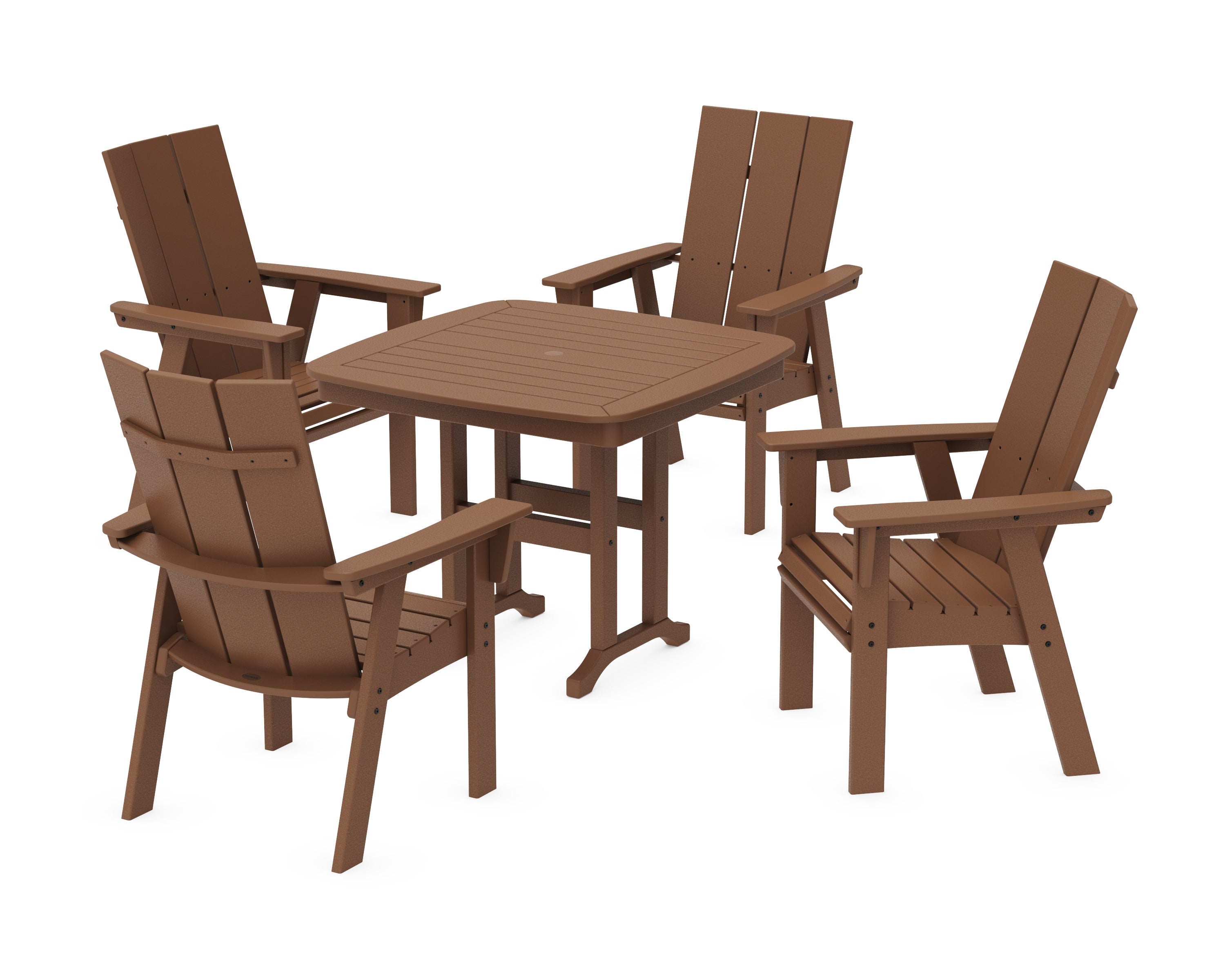POLYWOOD® Modern Curveback Adirondack 5-Piece Dining Set in Teak