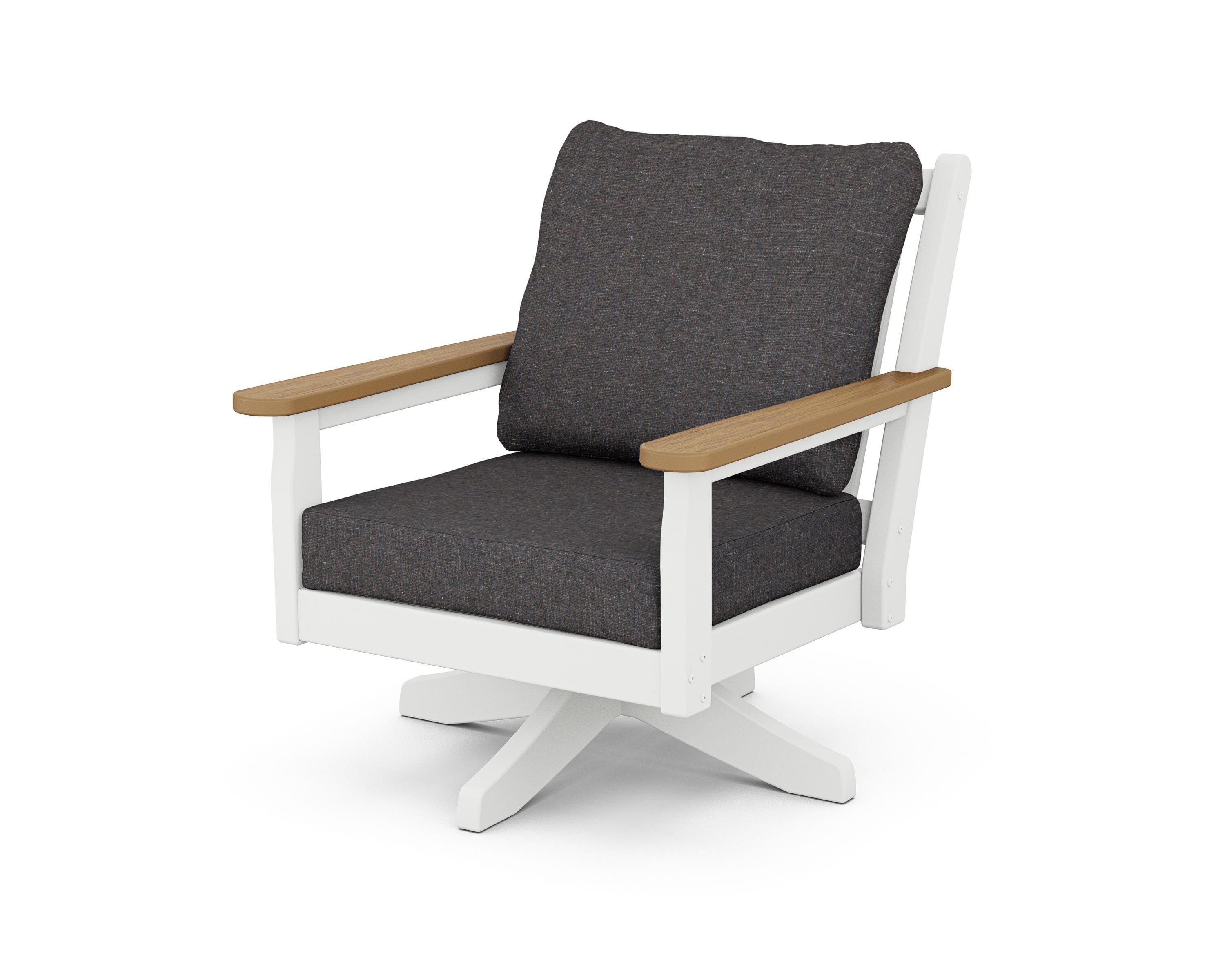 POLYWOOD® Chippendale Deep Seating Swivel Chair in White / Natural / Ash Charcoal