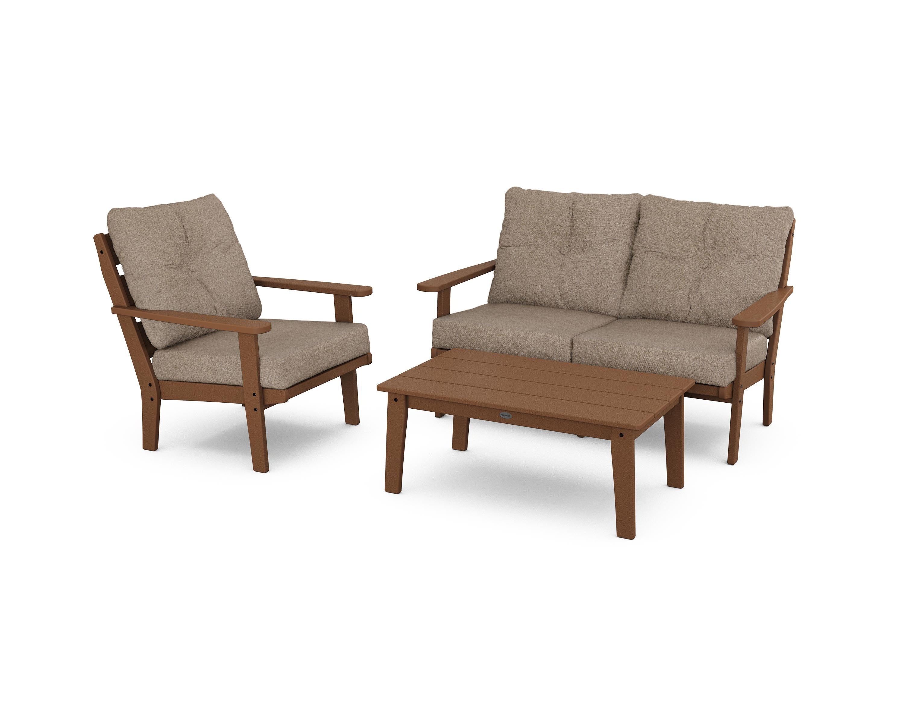 POLYWOOD® Lakeside 3-Piece Deep Seating Set in Teak / Spiced Burlap