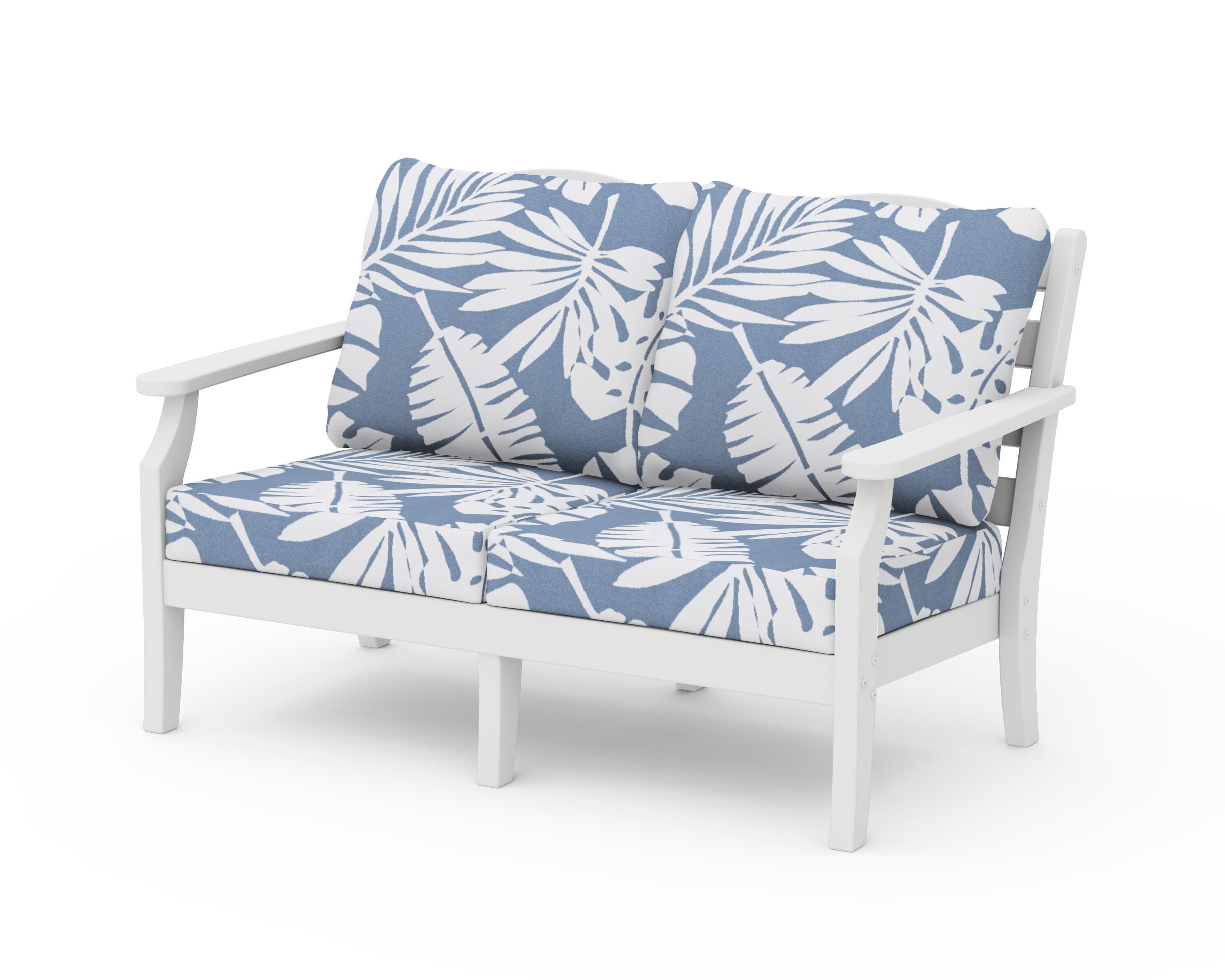 Draper James™ by POLYWOOD® Savannah Deep Seating Loveseat in White / Leaf Sky Blue