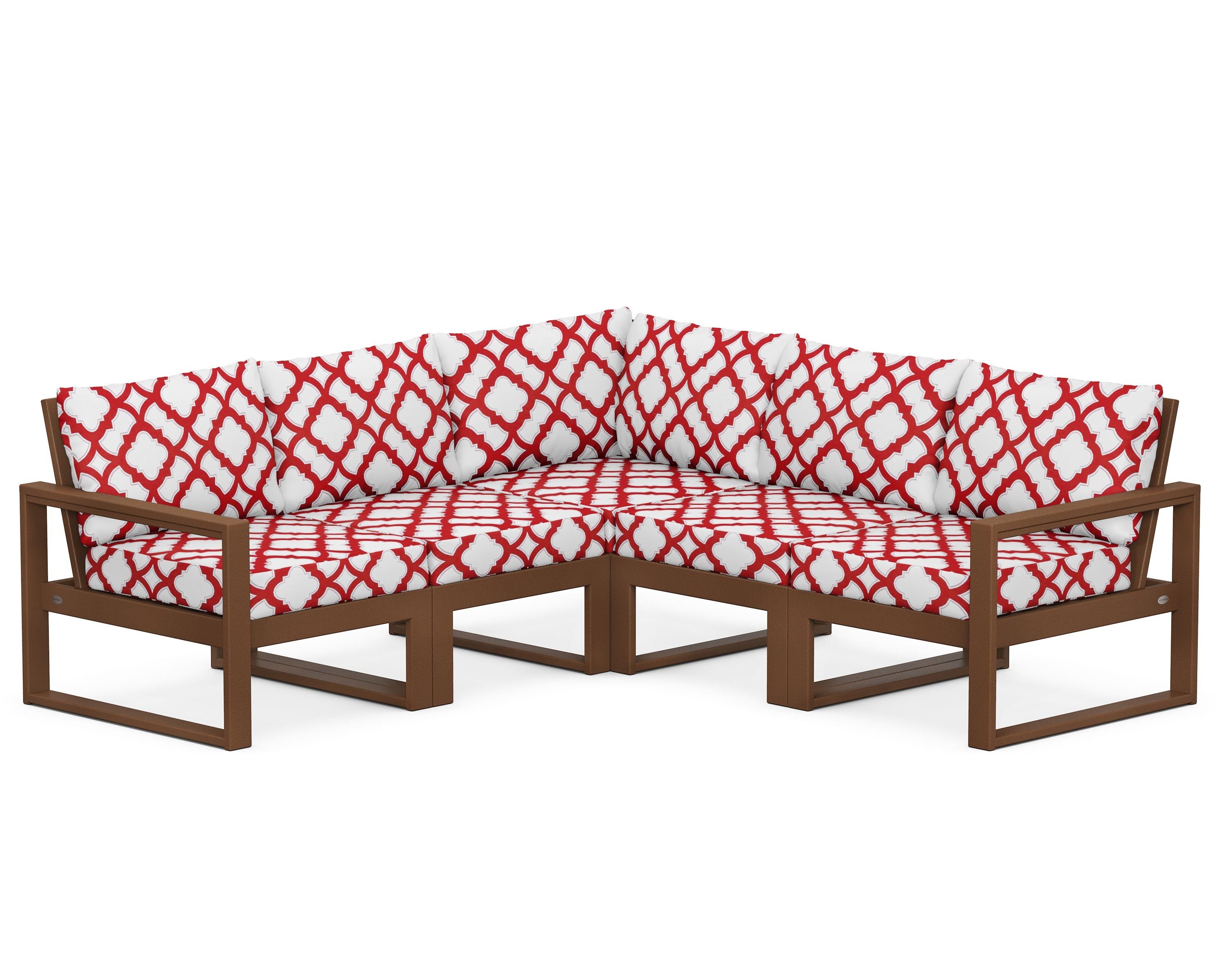 POLYWOOD® EDGE 5-Piece Modular Deep Seating Set in Teak / Trellis Crimson